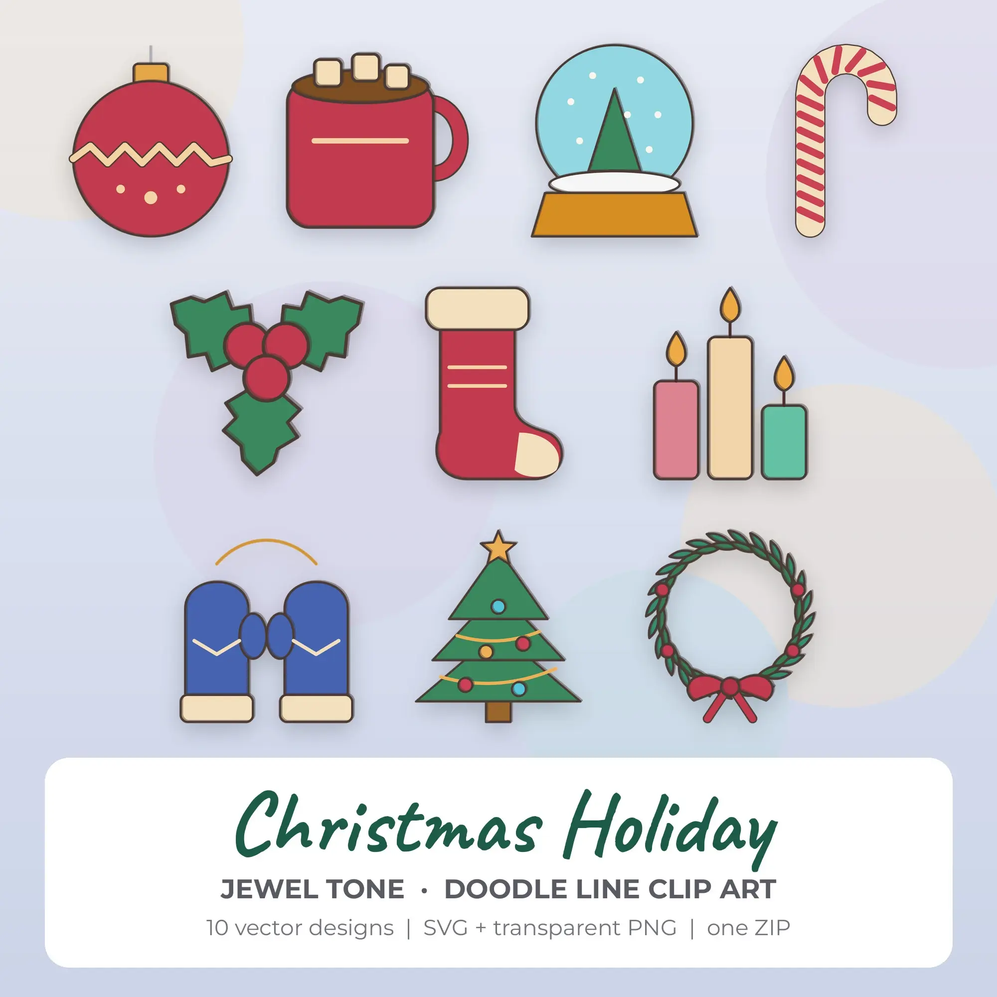 Christmas Holiday Vector Clip Art in Jewel Tone - 10 Designs, preview 1 of 2