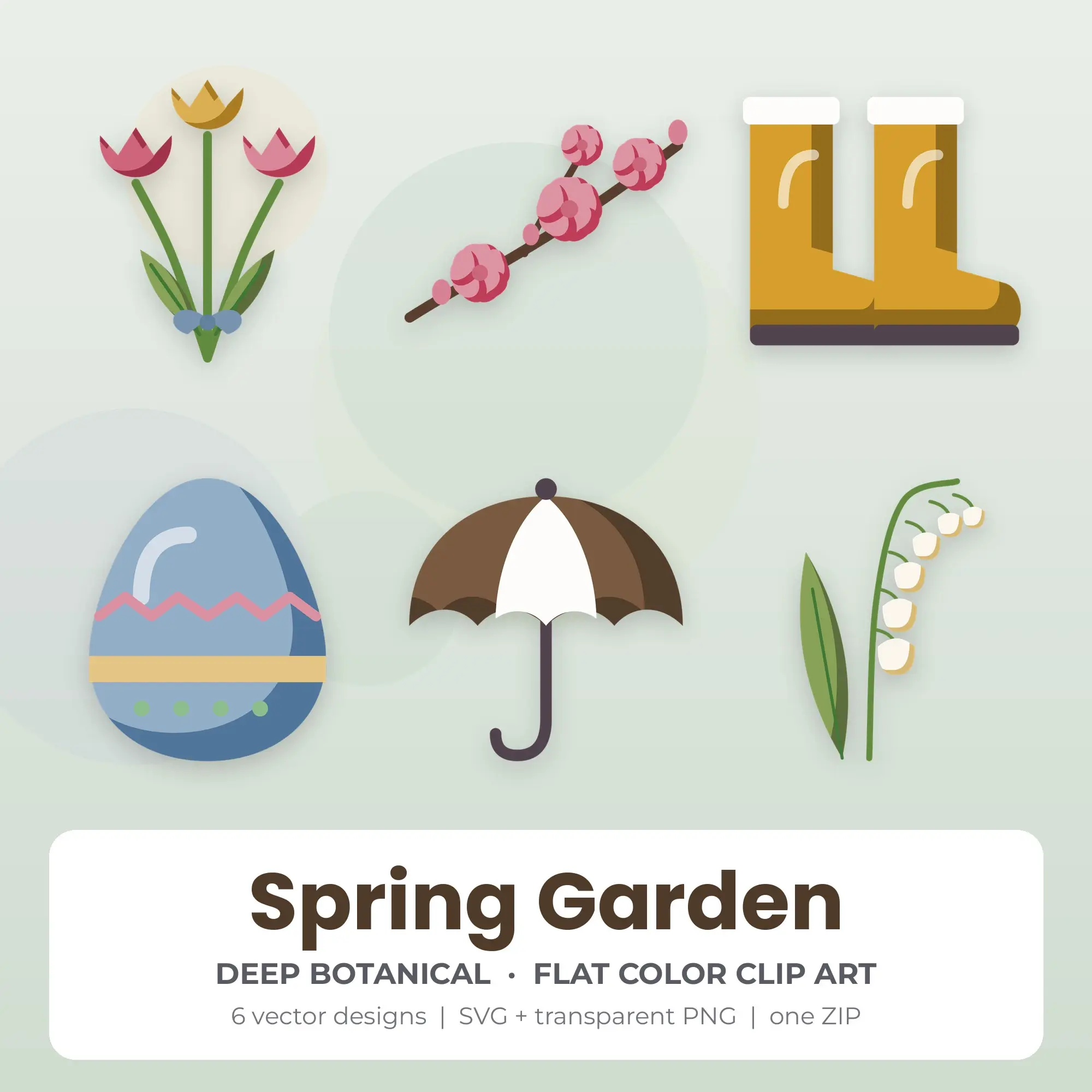 Spring Garden SVG Clipart Pack, Flat Color Style - 6 Designs preview