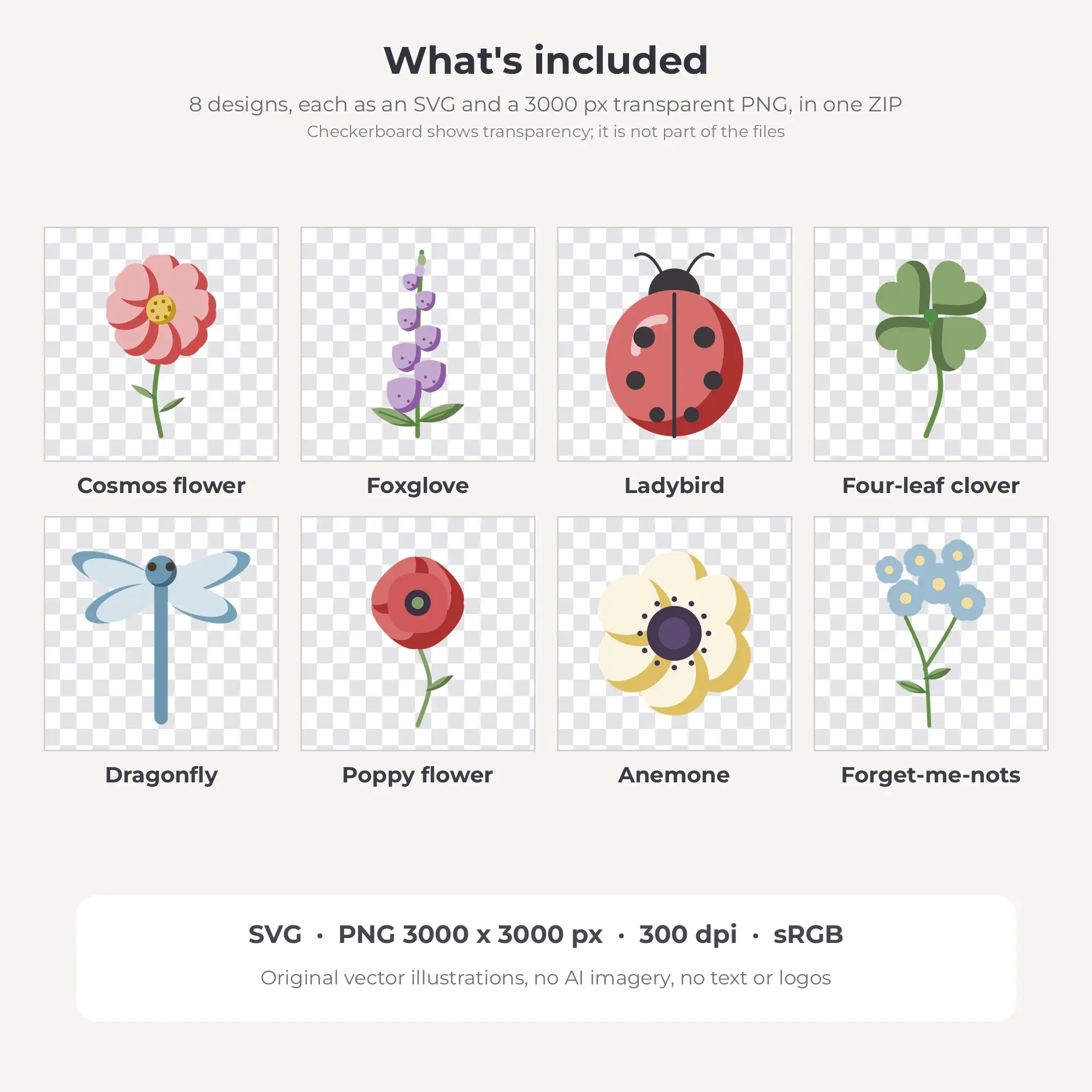 Wildflower Meadow SVG Clipart Pack, Flat Color Style - 8 Designs, preview 2 of 2