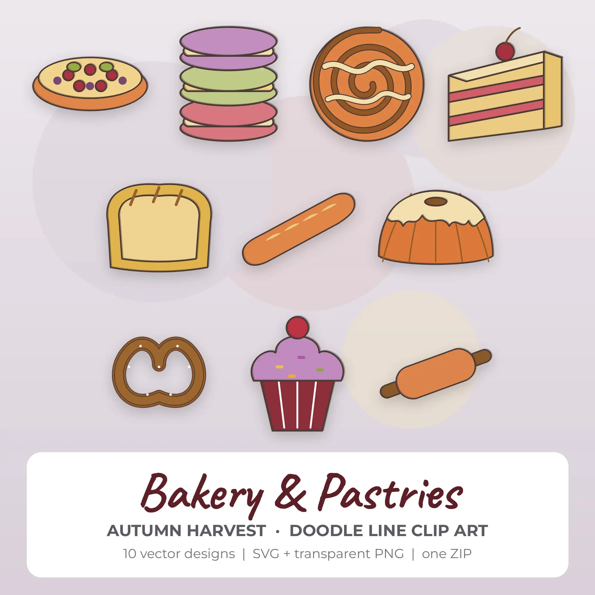 Bakery & Pastries Vector Clip Art in Autumn Harvest - 10 Designs preview