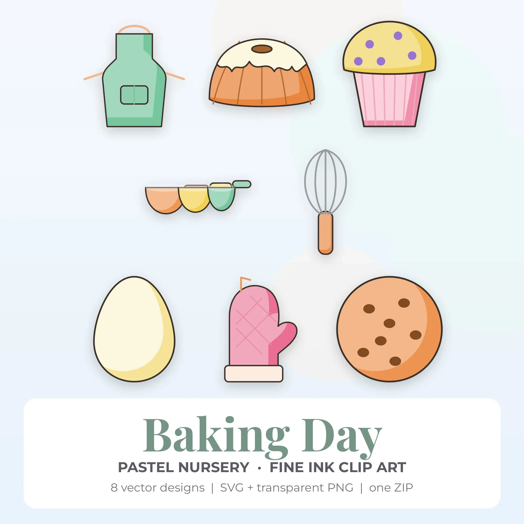 Baking Day SVG Clipart Pack, Fine Ink Style - 8 Designs preview