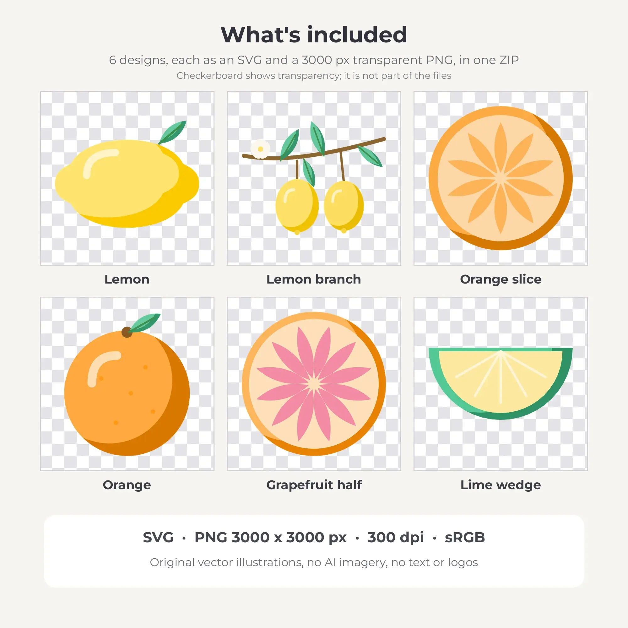 Citrus & Summer Fruit Vector Clip Art in Summer Sorbet - 6 Designs, preview 2 of 2