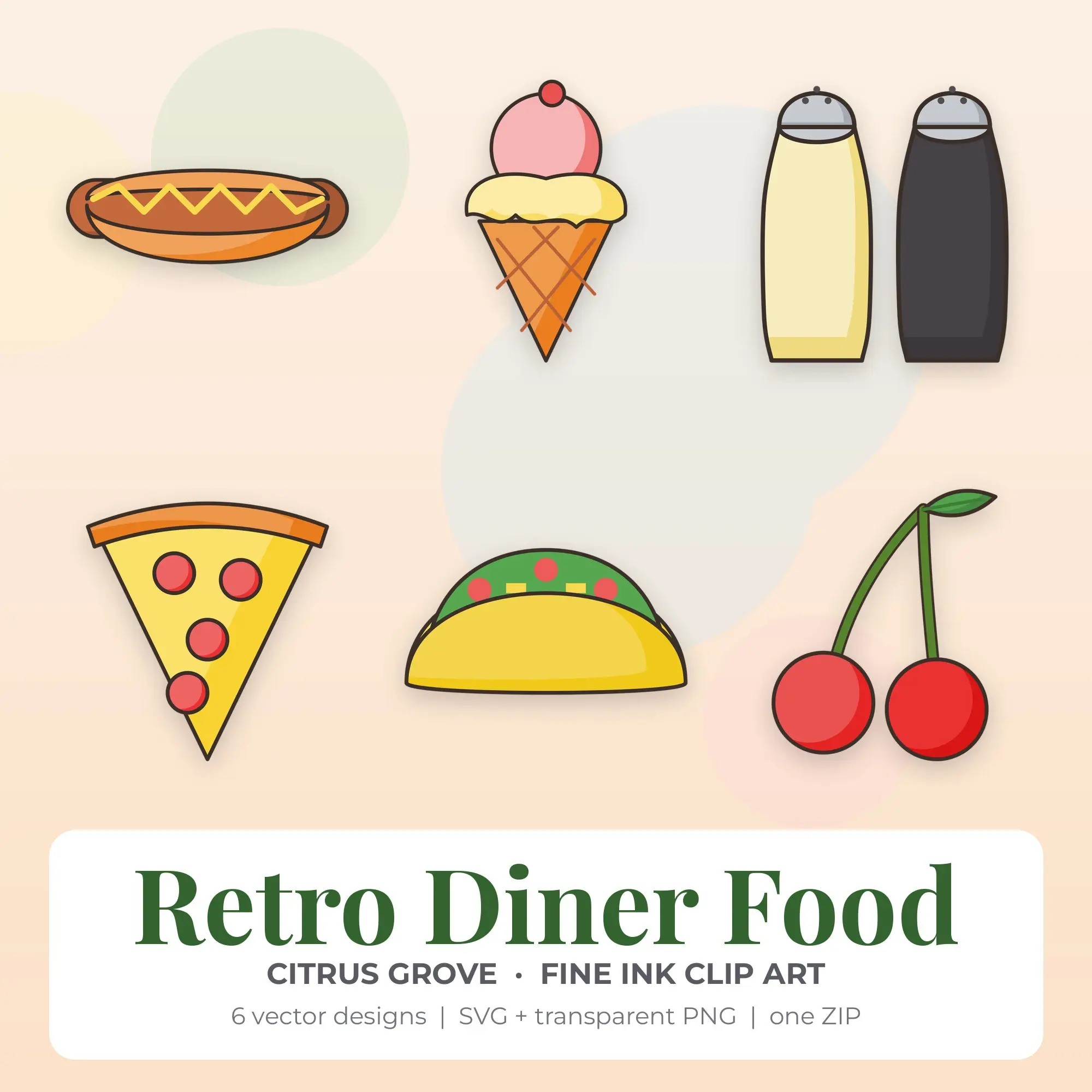 Citrus Grove Retro Diner Food Clip Art Set - 6 Vector SVG PNG preview