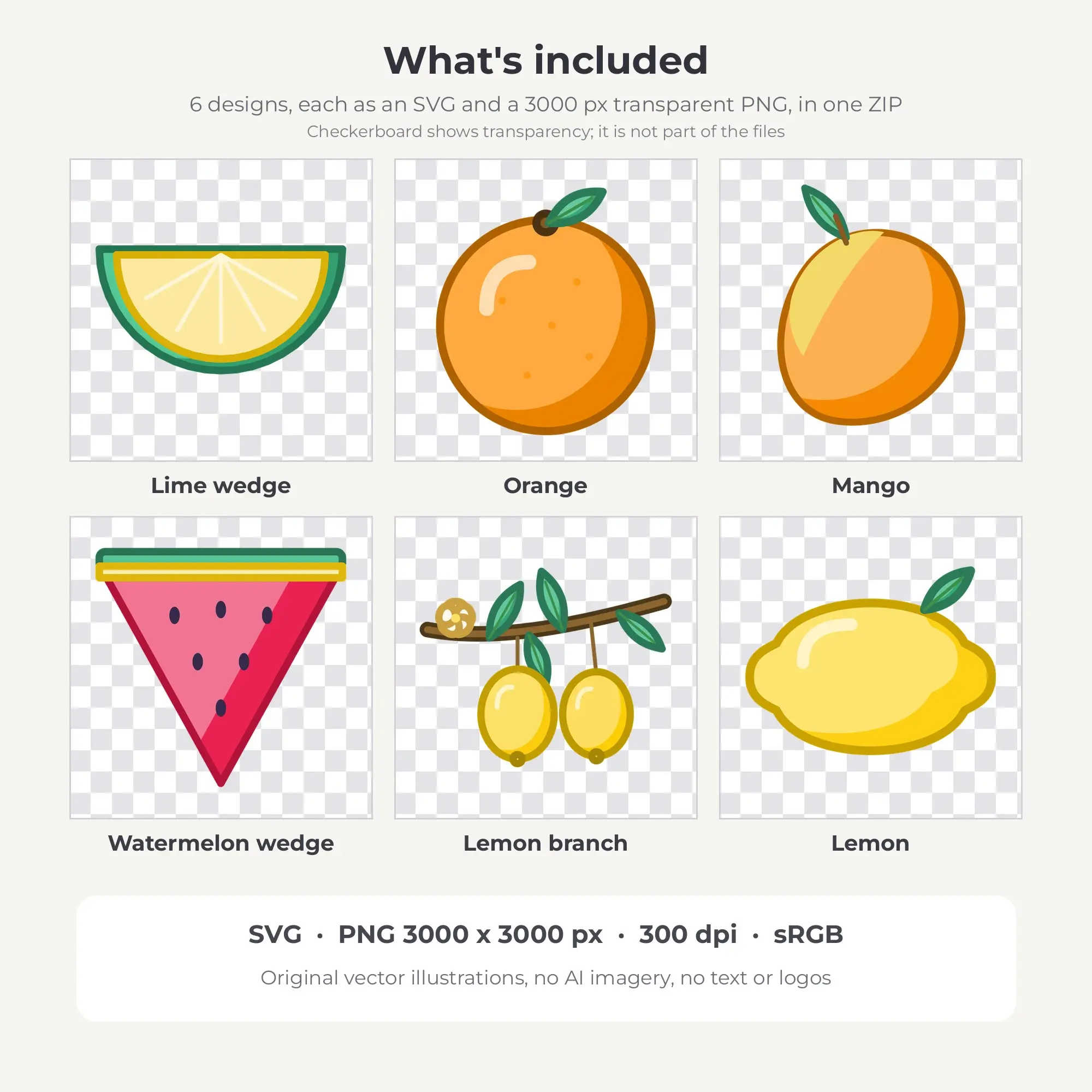 6 Chunky Outline Citrus & Summer Fruit Clipart Illustrations, SVG PNG, preview 2 of 2