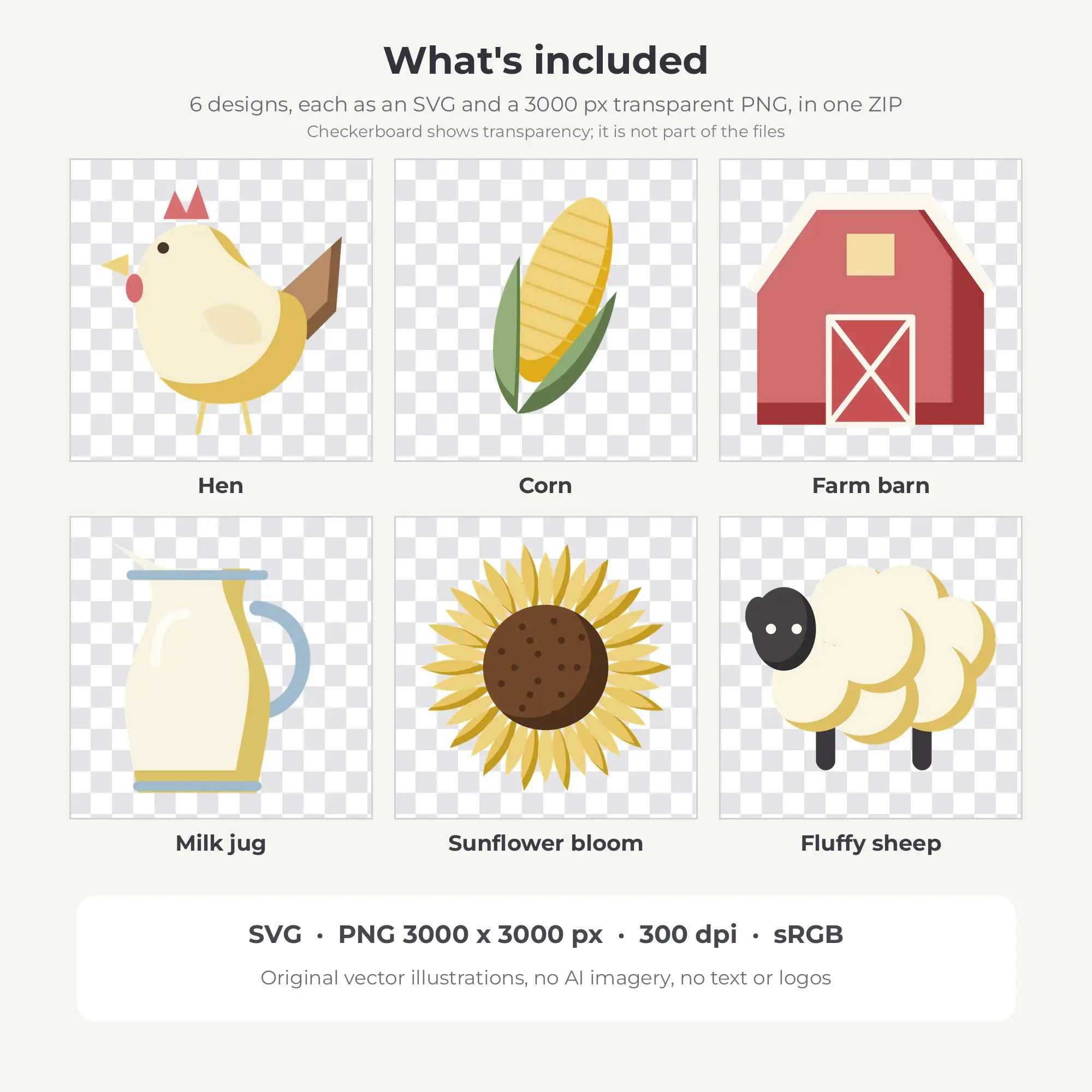 Flat Color Farm Life Clipart Bundle, Cottage Rose - 6 PNG SVG, preview 2 of 2