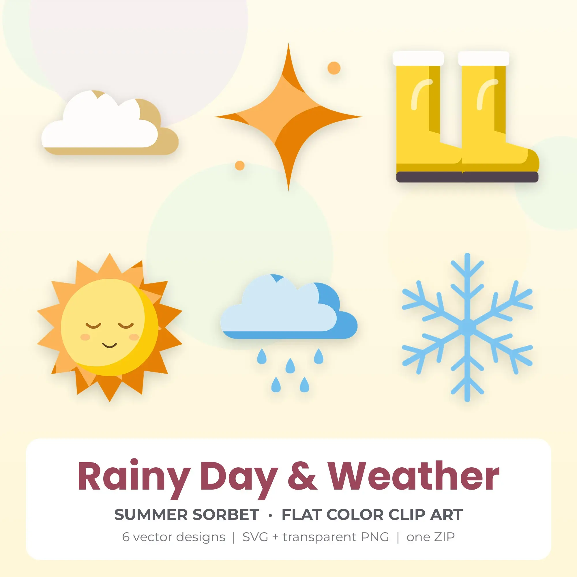 Summer Sorbet Flat Color Rainy Day & Weather Clipart - 6 Vector Files preview