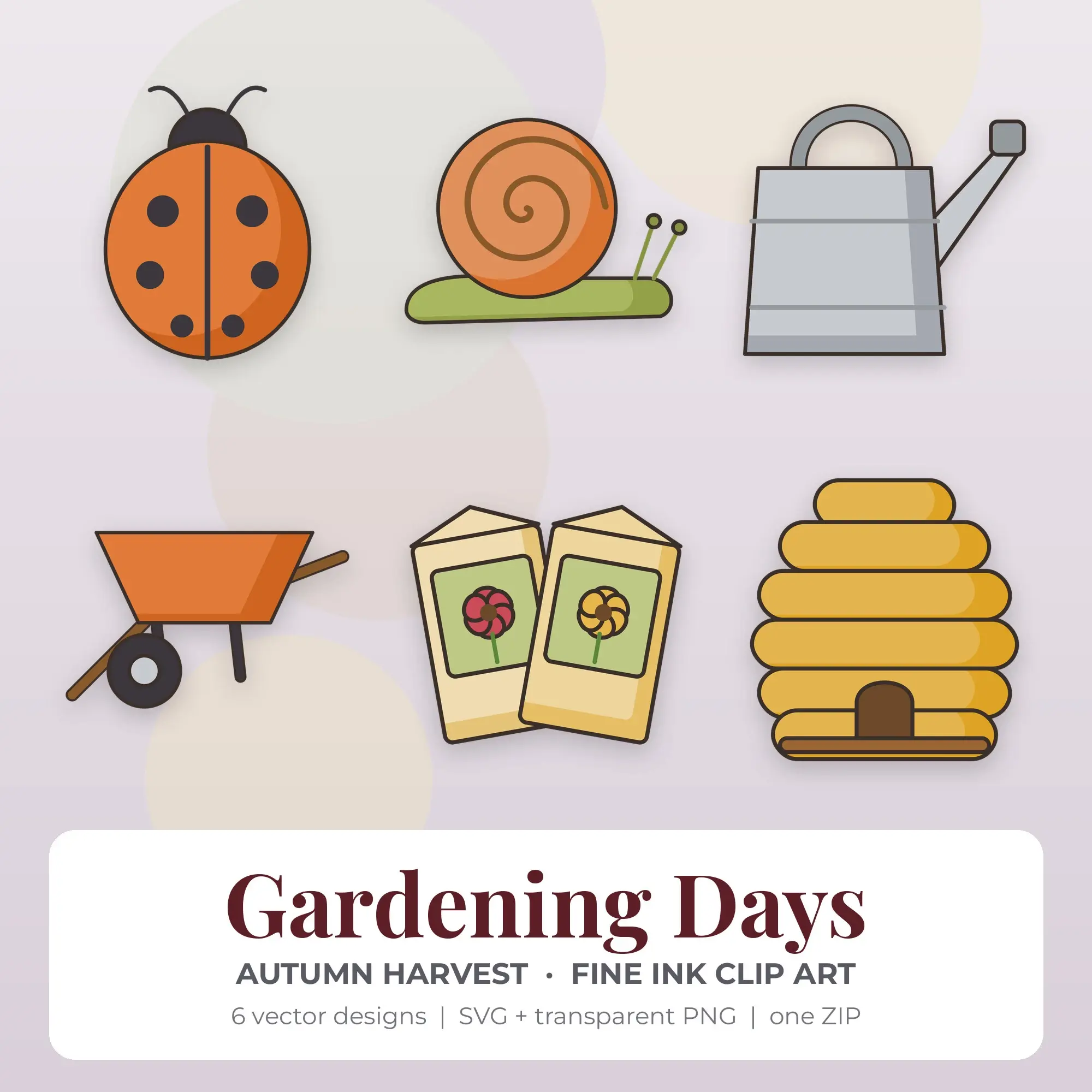 Autumn Harvest Fine Ink Gardening Days Clipart - 6 Vector Files preview