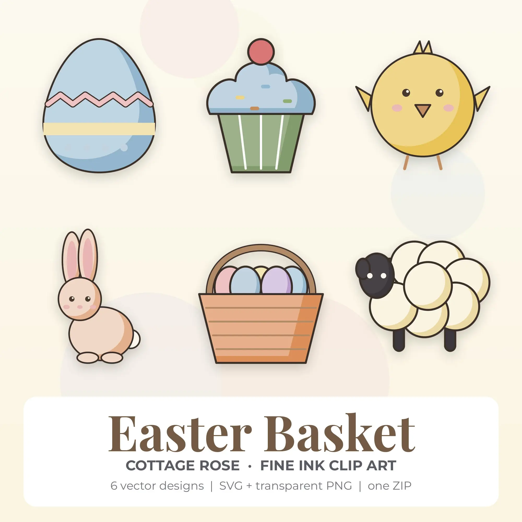 Cottage Rose Fine Ink Easter Basket Clipart - 6 Vector Files preview