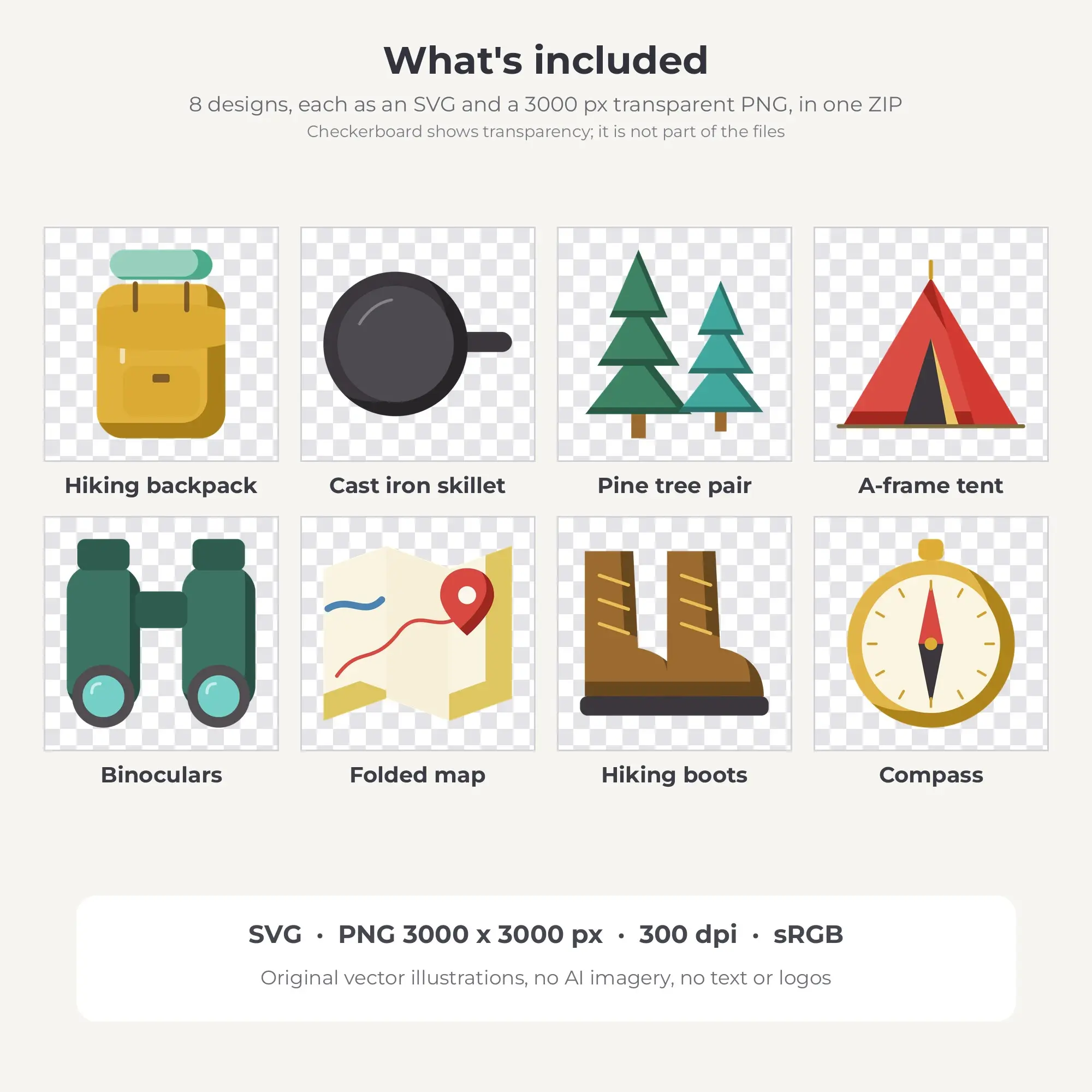 Retro Diner Flat Color Camping Adventure Clipart - 8 Vector Files, preview 2 of 2