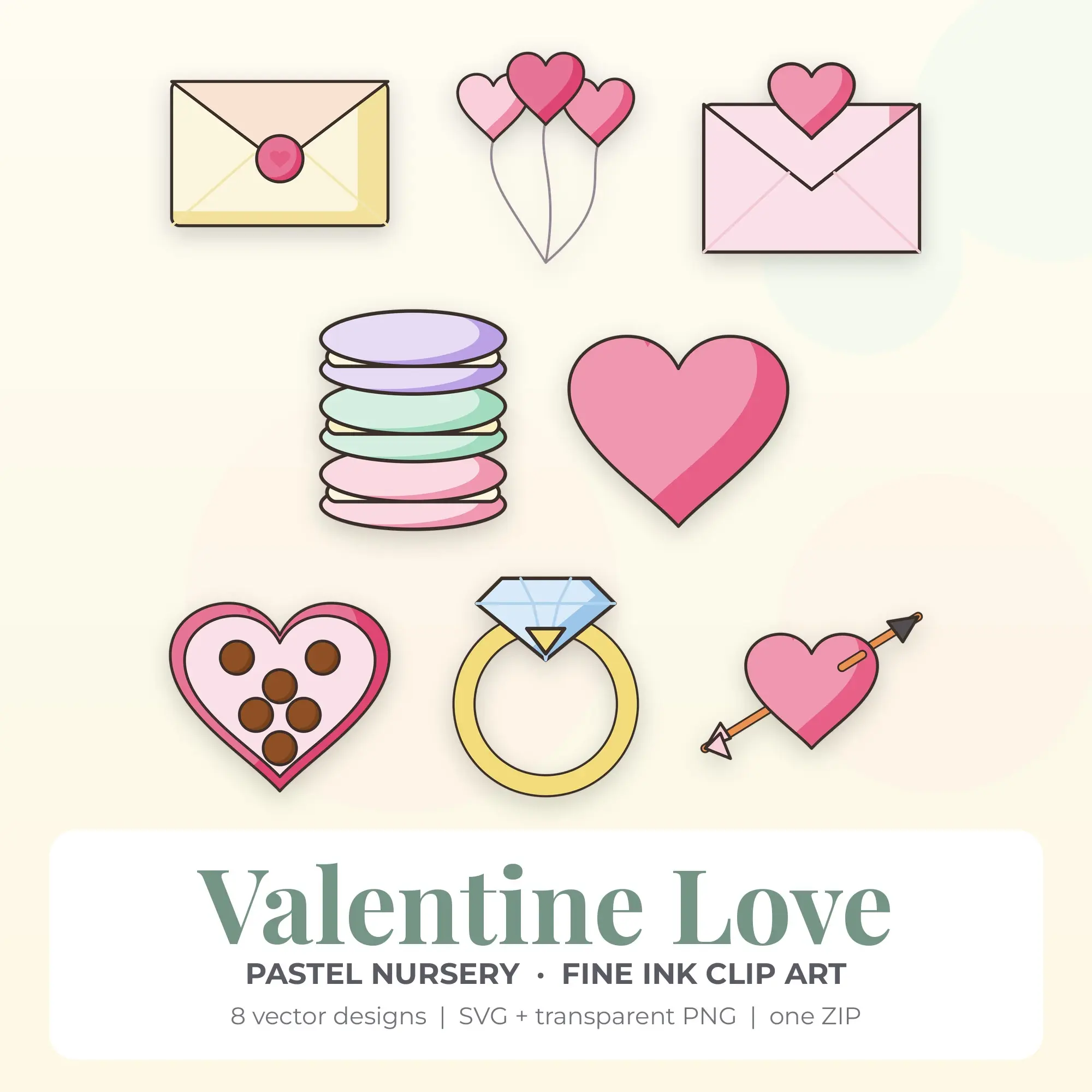 Valentine Love Vector Clip Art in Pastel Nursery - 8 Designs preview