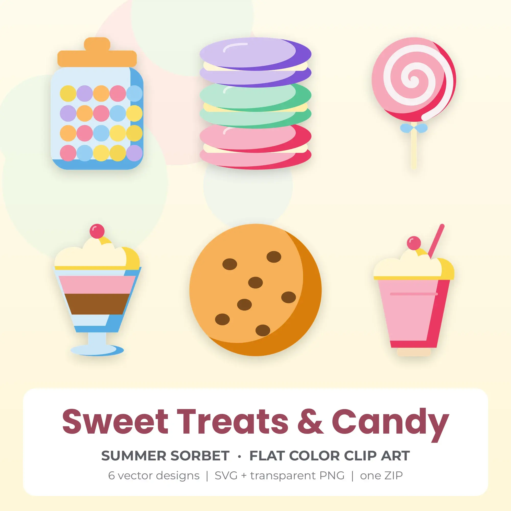 Sweet Treats & Candy Clipart, Summer Sorbet Flat Color - 6 SVG PNG preview