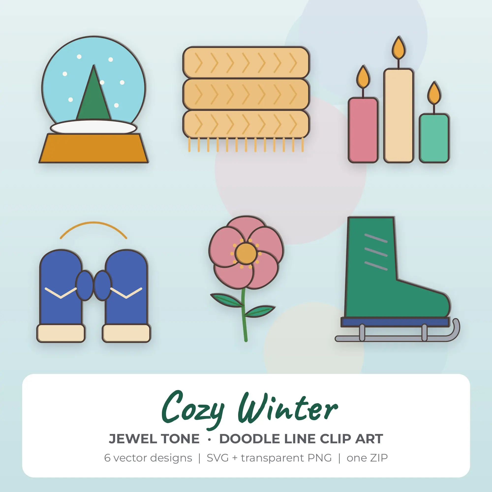 Cozy Winter SVG Clipart Pack, Doodle Line Style - 6 Designs preview