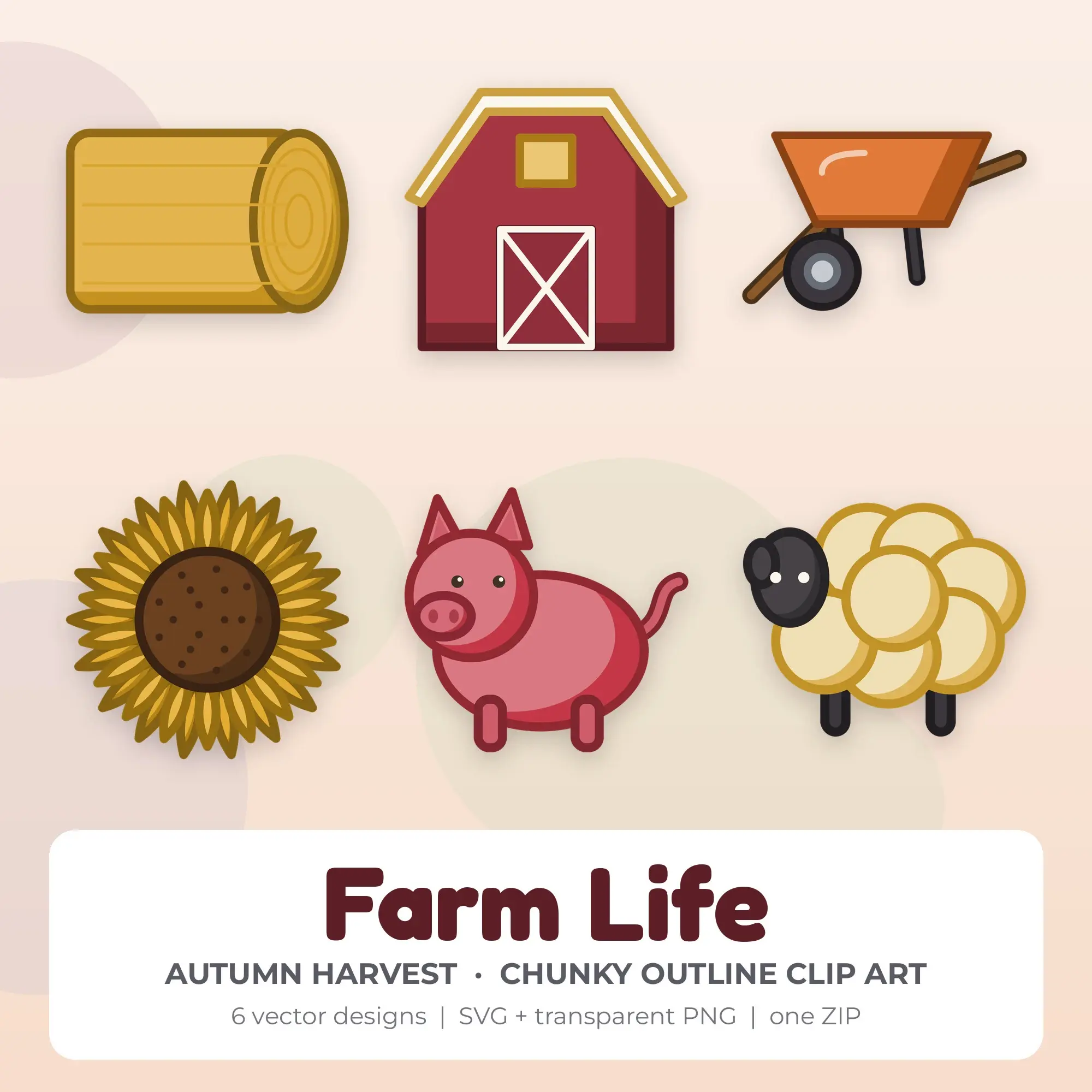 Farm Life Vector Clip Art in Autumn Harvest - 6 Designs preview