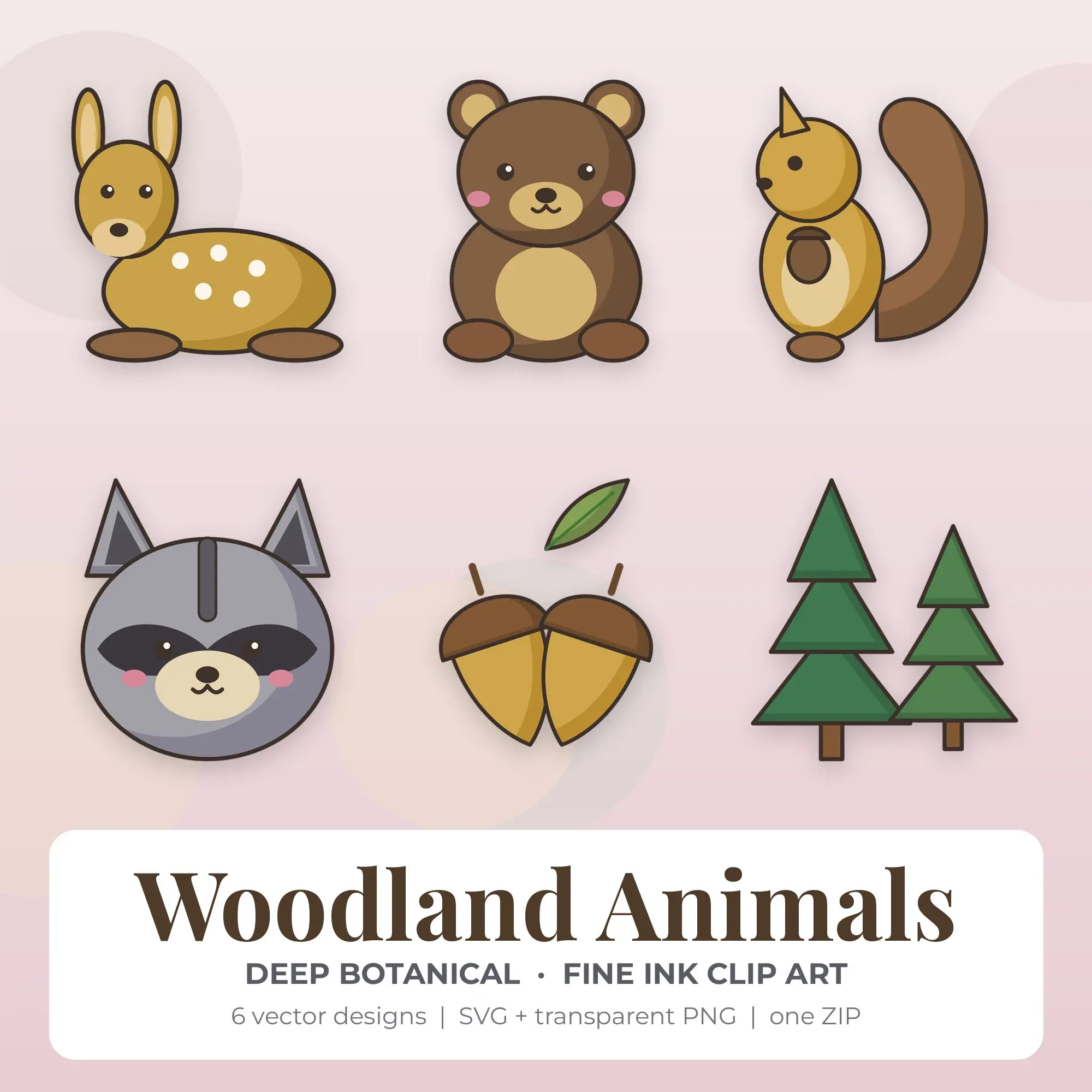 Woodland Animals Vector Clip Art in Deep Botanical - 6 Designs preview