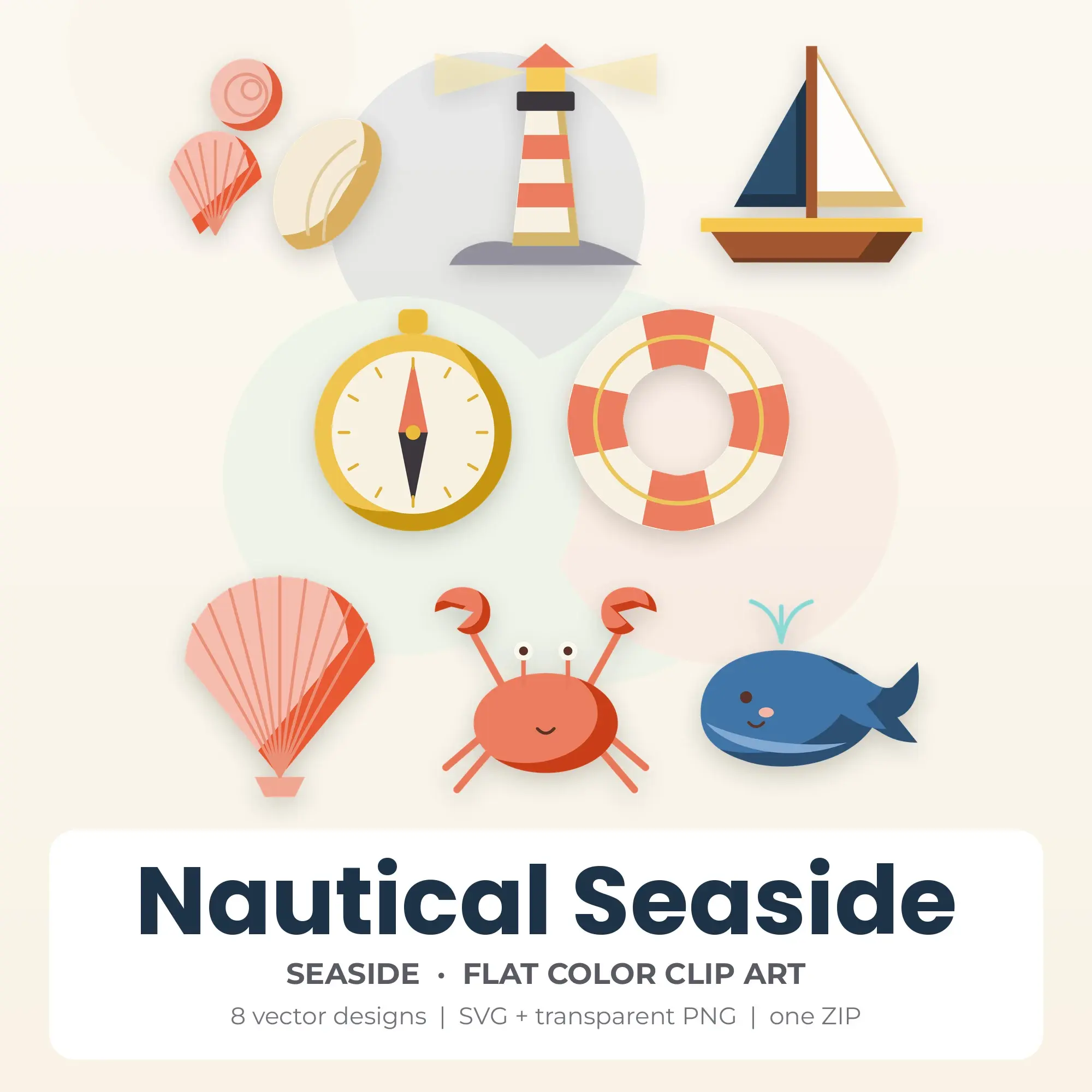 Nautical Seaside Clipart, Seaside Flat Color - 8 SVG PNG preview