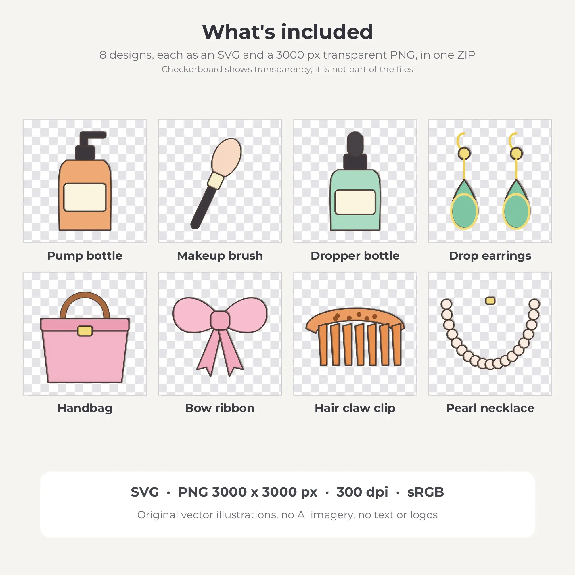 Pastel Nursery Doodle Line Beauty & Makeup Clipart - 8 Vector Files, preview 2 of 2