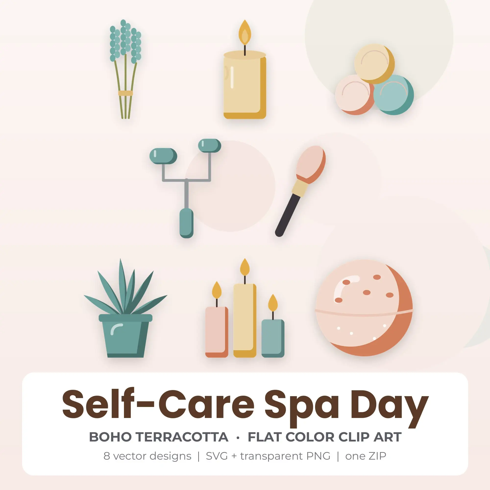 Self-Care Spa Day SVG Clipart Pack, Flat Color Style - 8 Designs preview