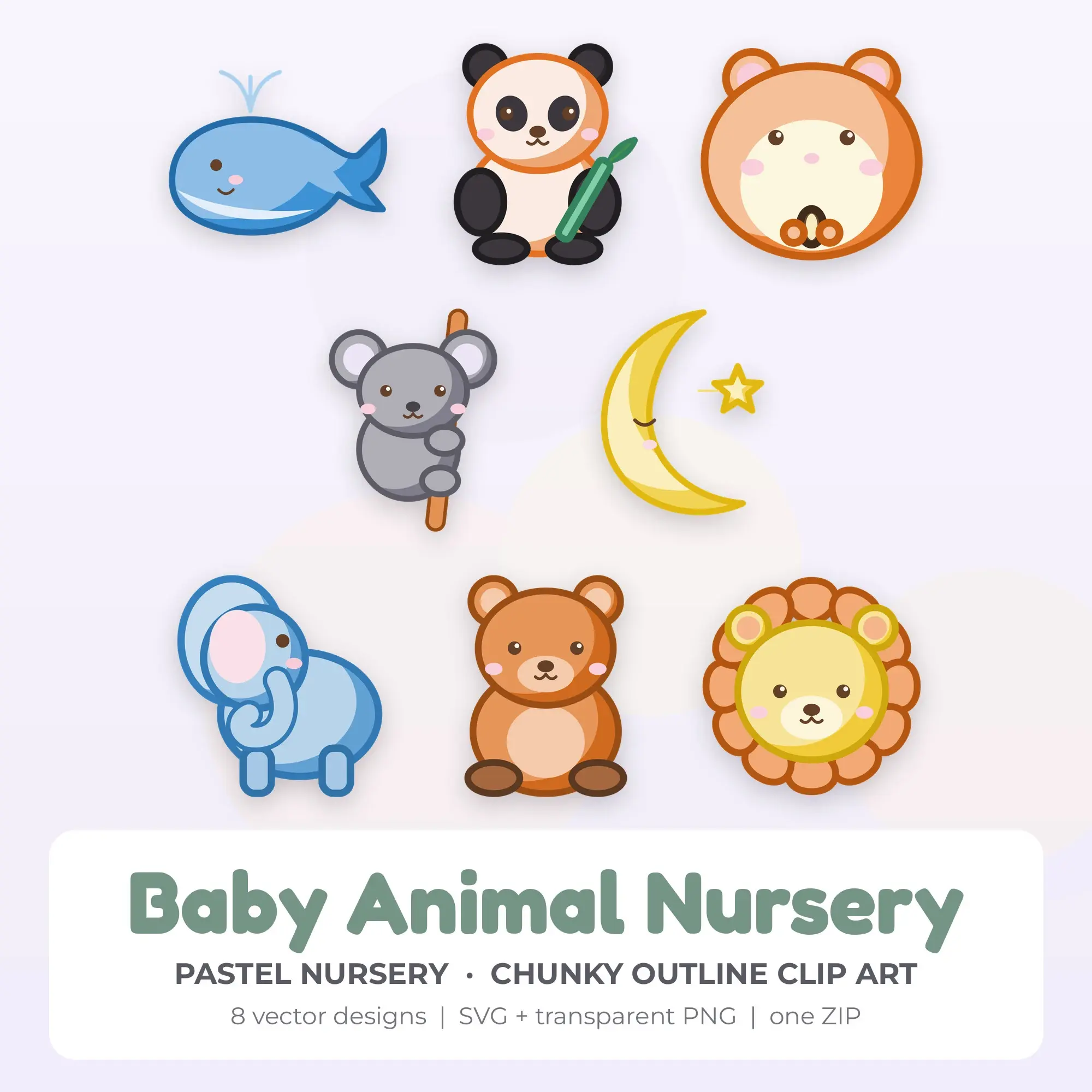 Baby Animal Nursery Vector Clip Art in Pastel Nursery - 8 Designs preview