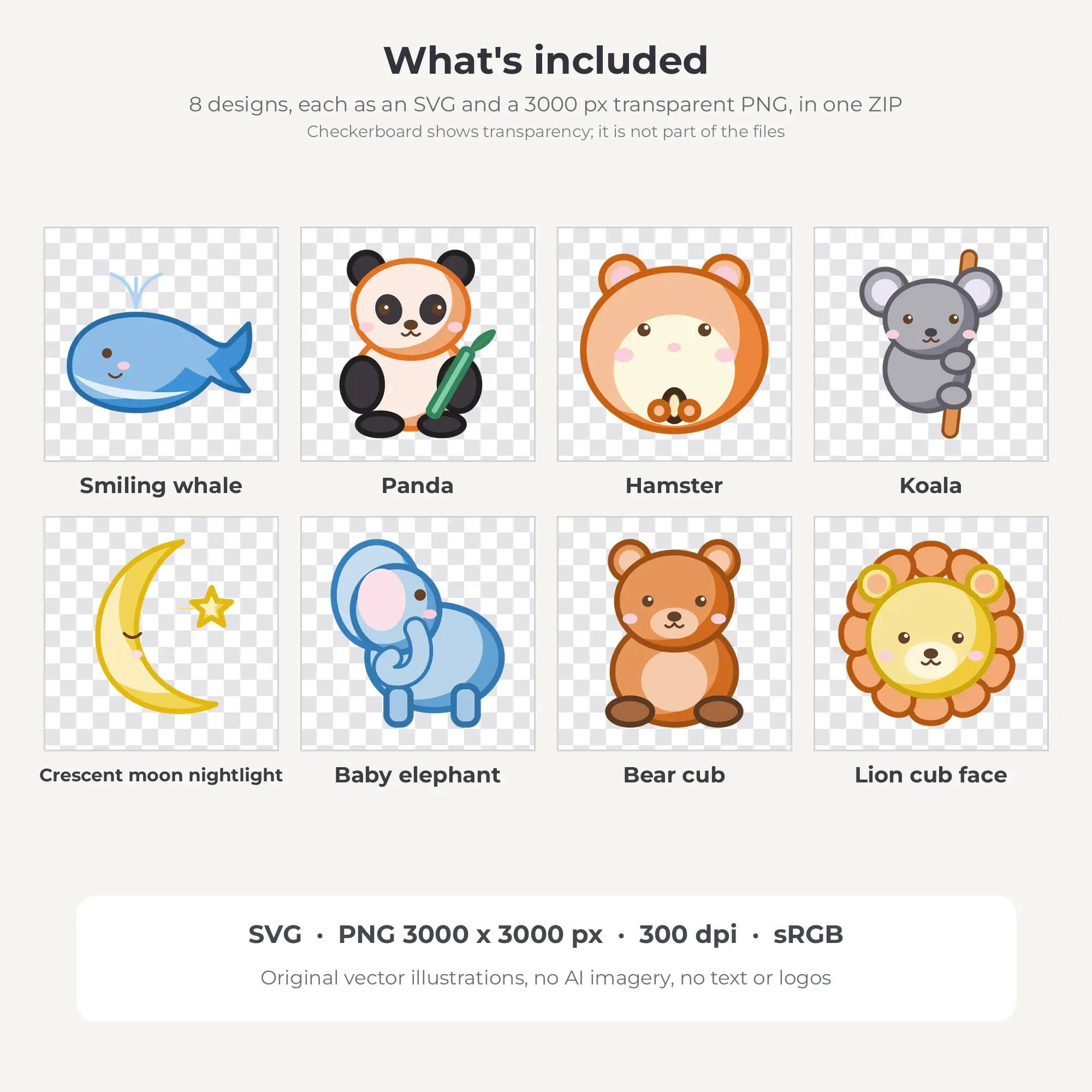 Baby Animal Nursery Vector Clip Art in Pastel Nursery - 8 Designs, preview 2 of 2