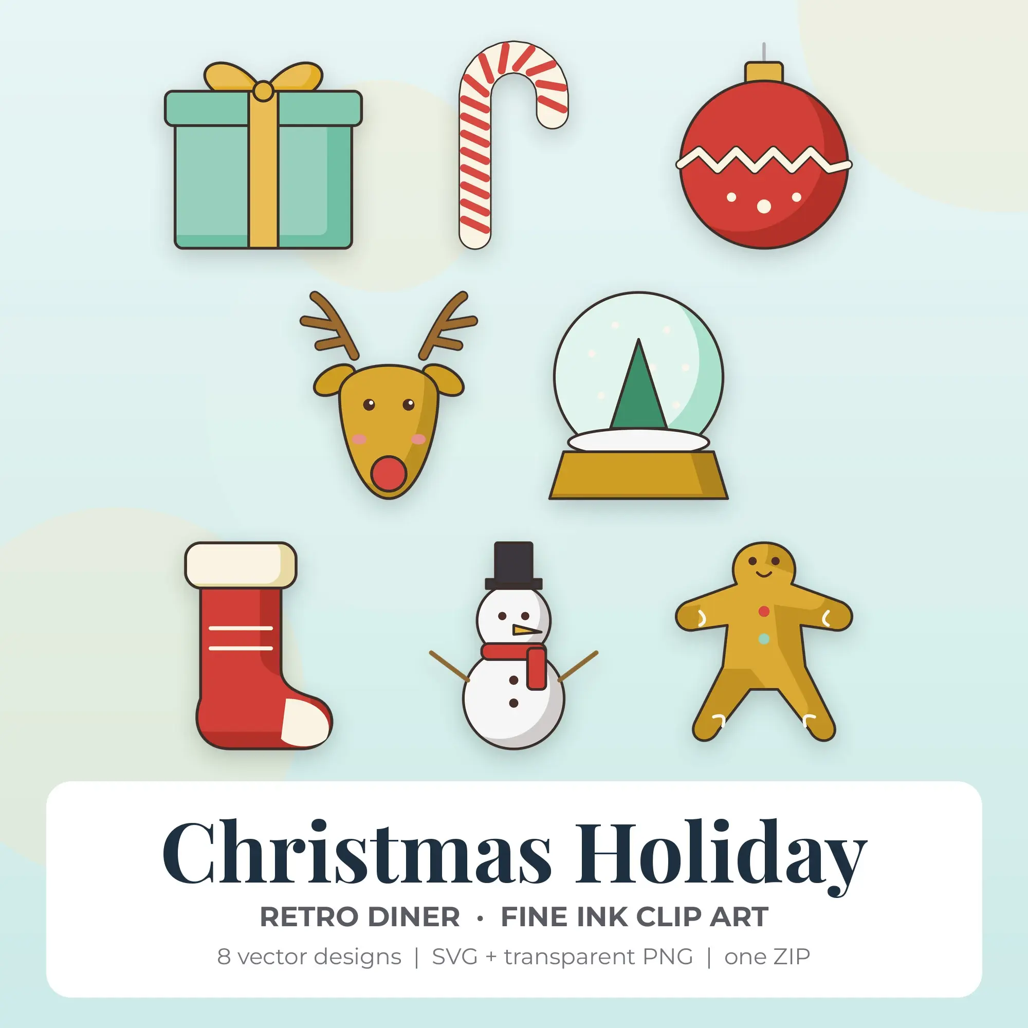 8 Fine Ink Christmas Holiday Clipart Illustrations, SVG PNG preview