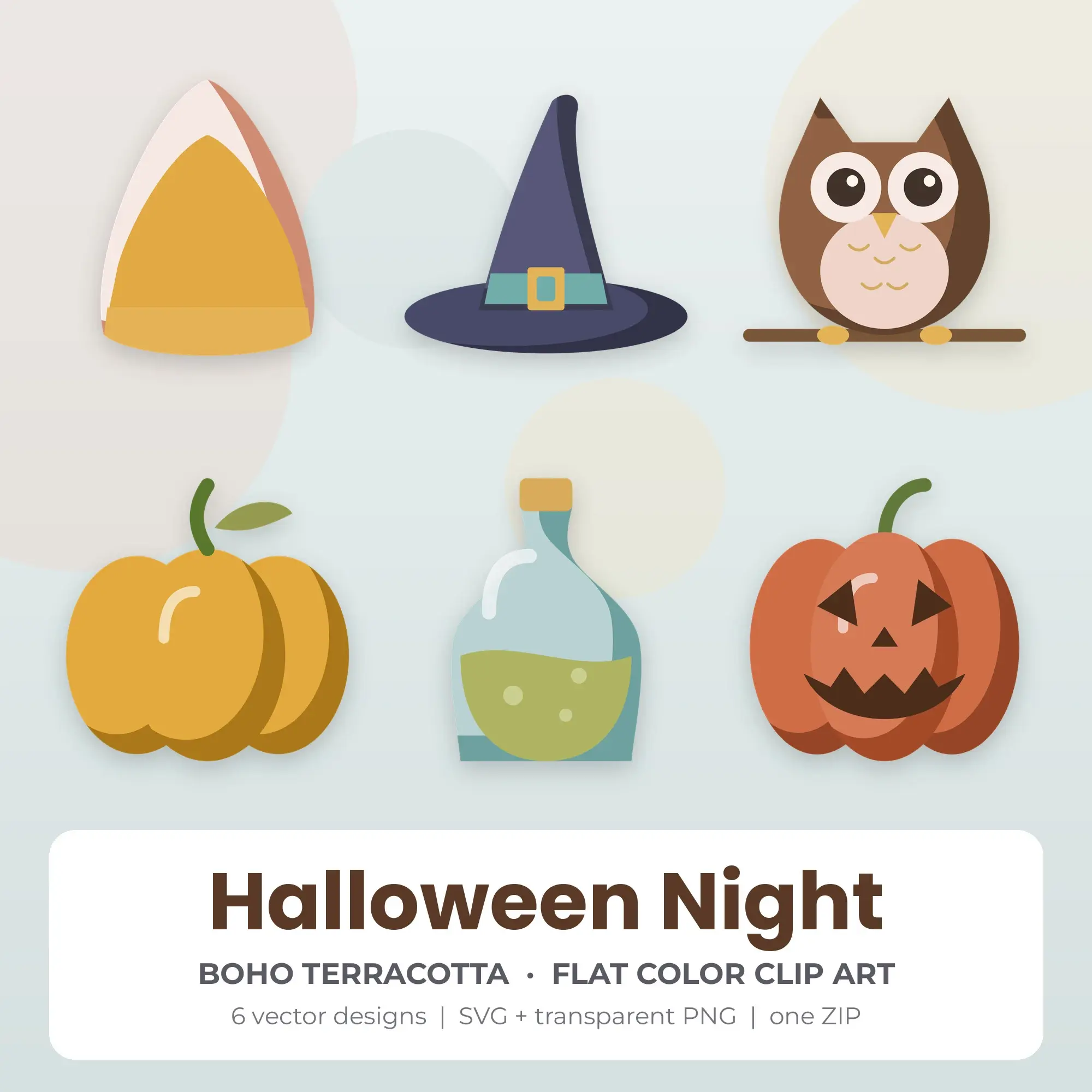 Halloween Night Vector Clip Art in Boho Terracotta - 6 Designs preview