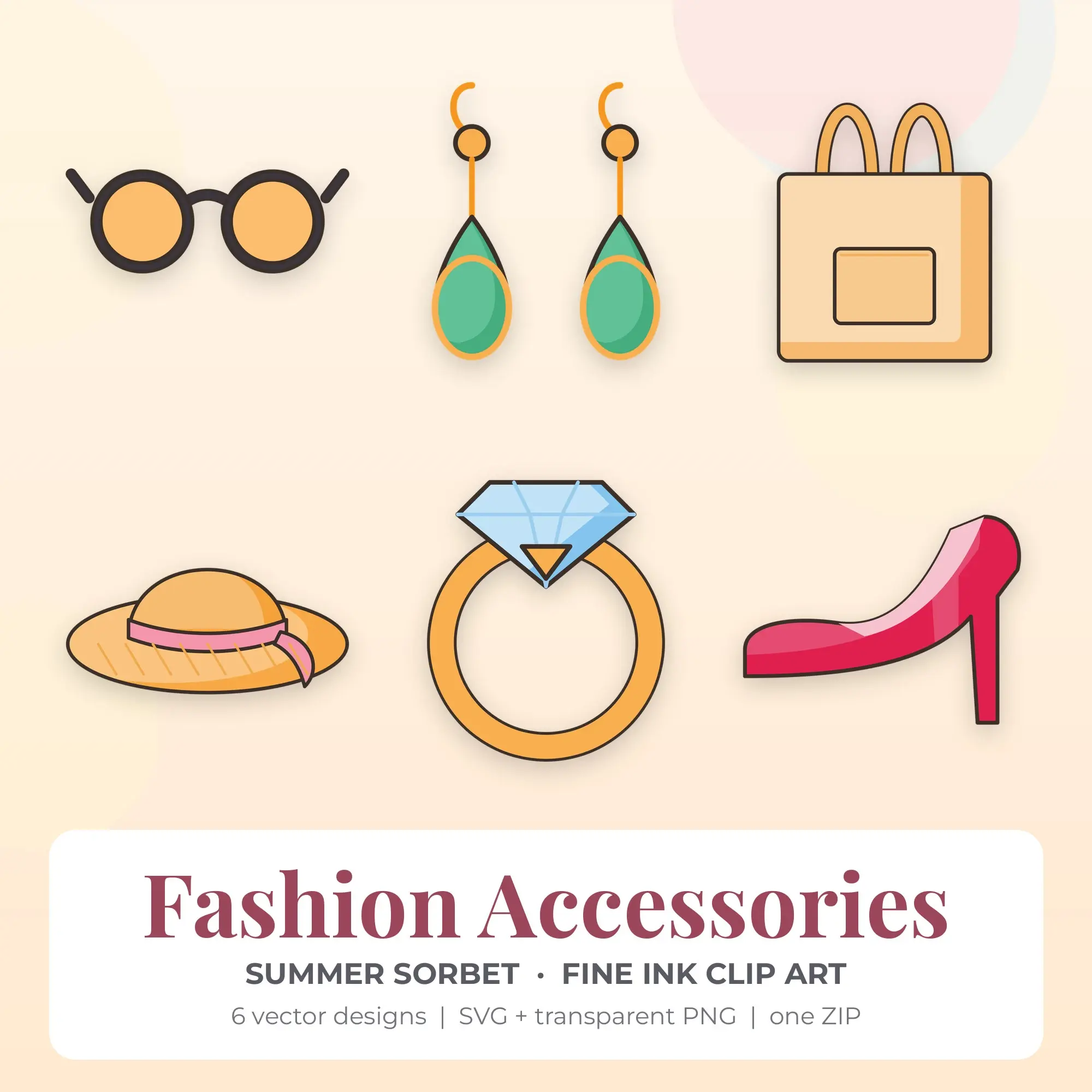 Fashion Accessories SVG Clipart Pack, Fine Ink Style - 6 Designs preview