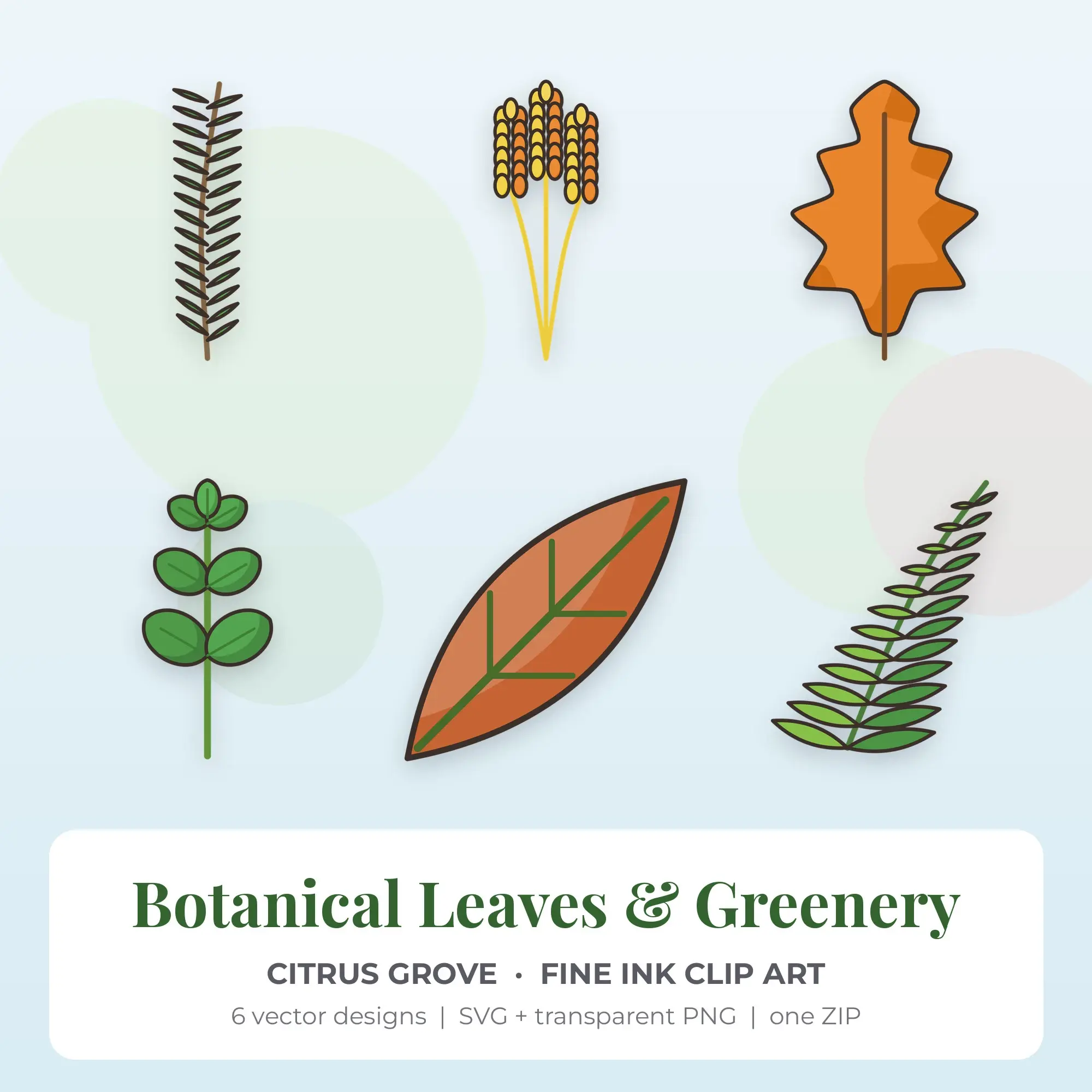 Botanical Leaves & Greenery Clipart, Citrus Grove Fine Ink - 6 SVG PNG preview