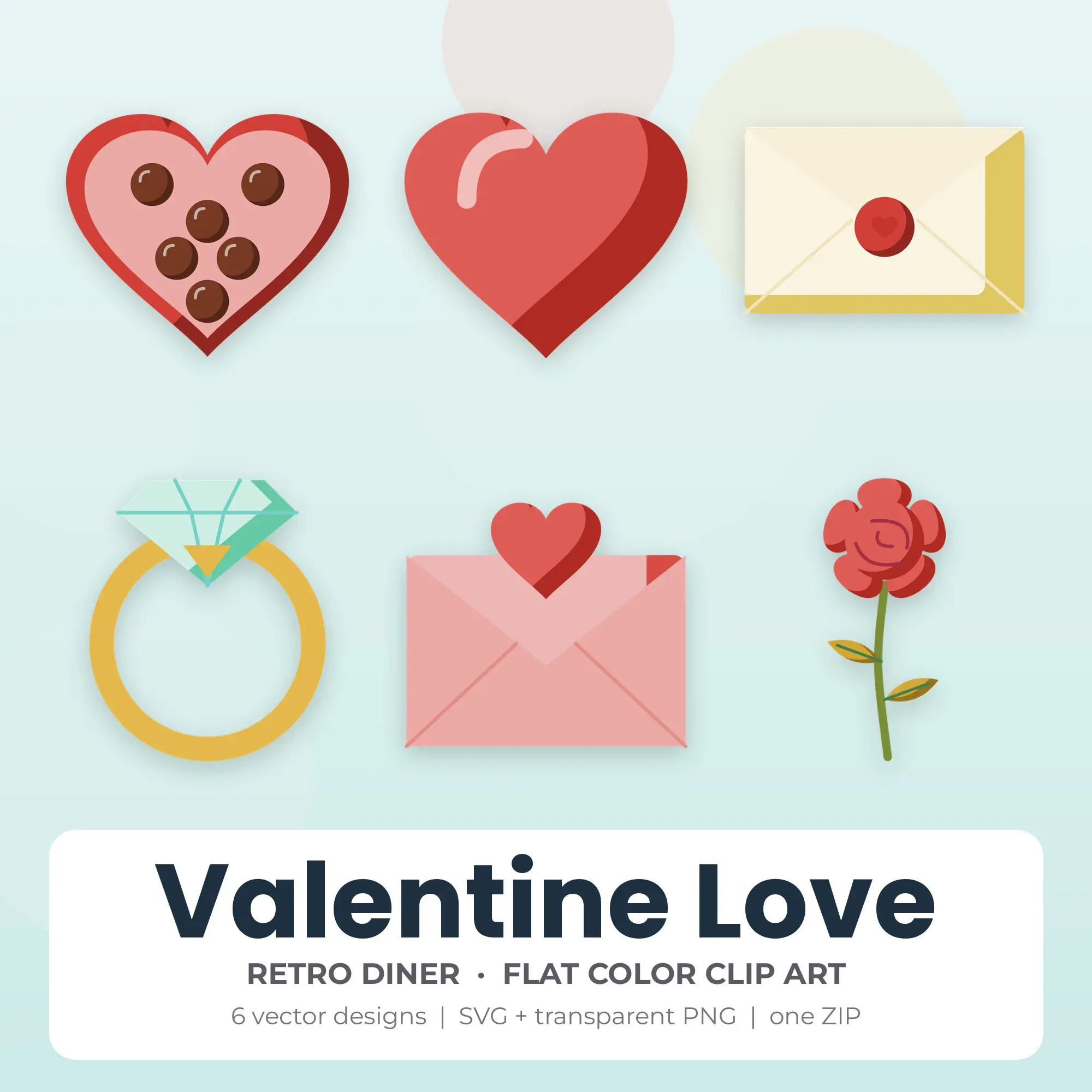 Valentine Love SVG Clipart Pack, Flat Color Style - 6 Designs preview