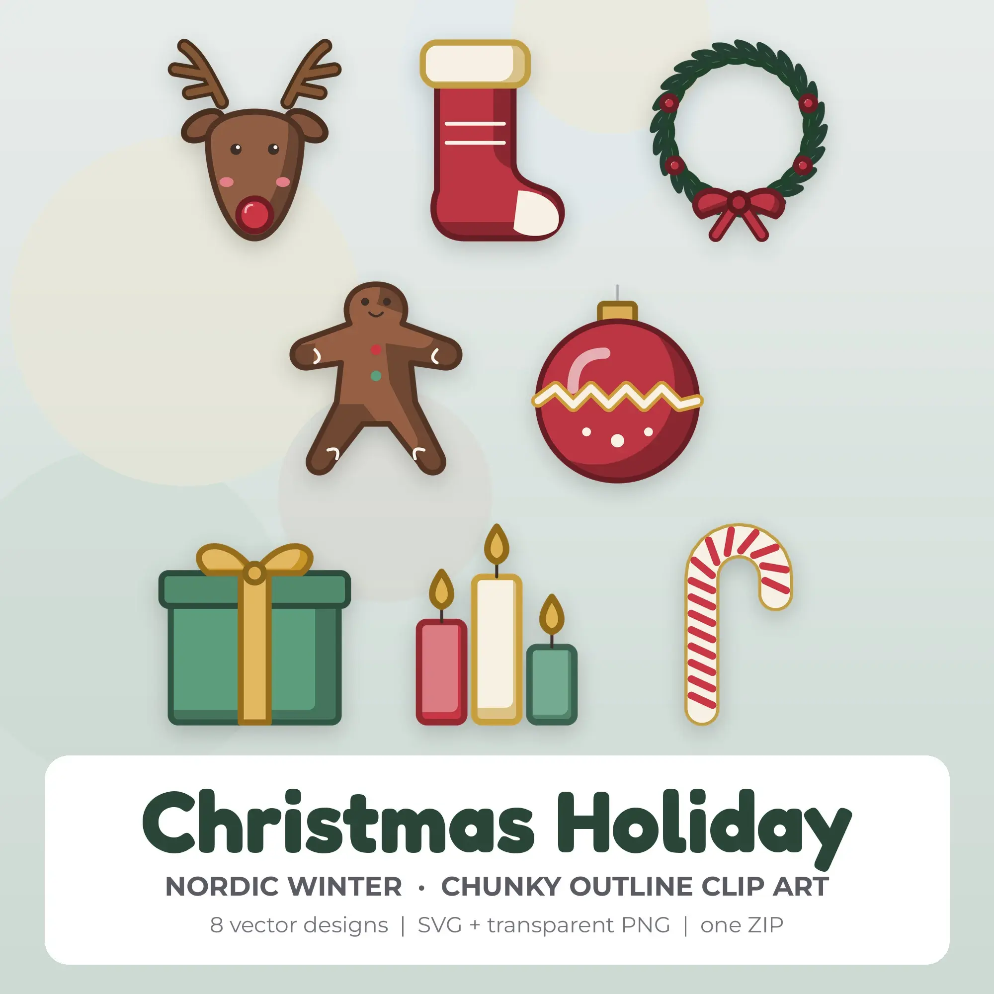 Nordic Winter Christmas Holiday Clip Art Set - 8 Vector SVG PNG preview