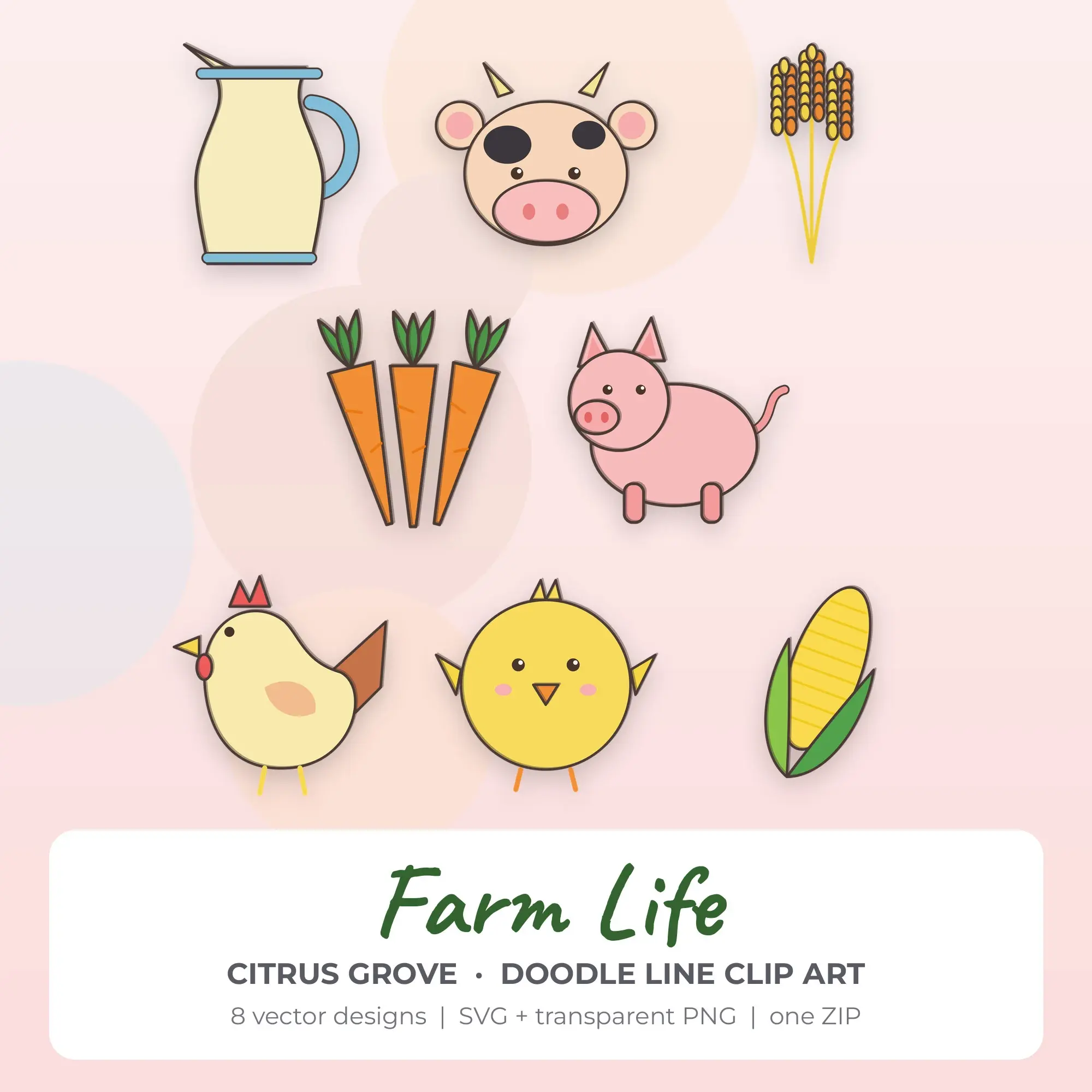 Citrus Grove Doodle Line Farm Life Clipart - 8 Vector Files preview