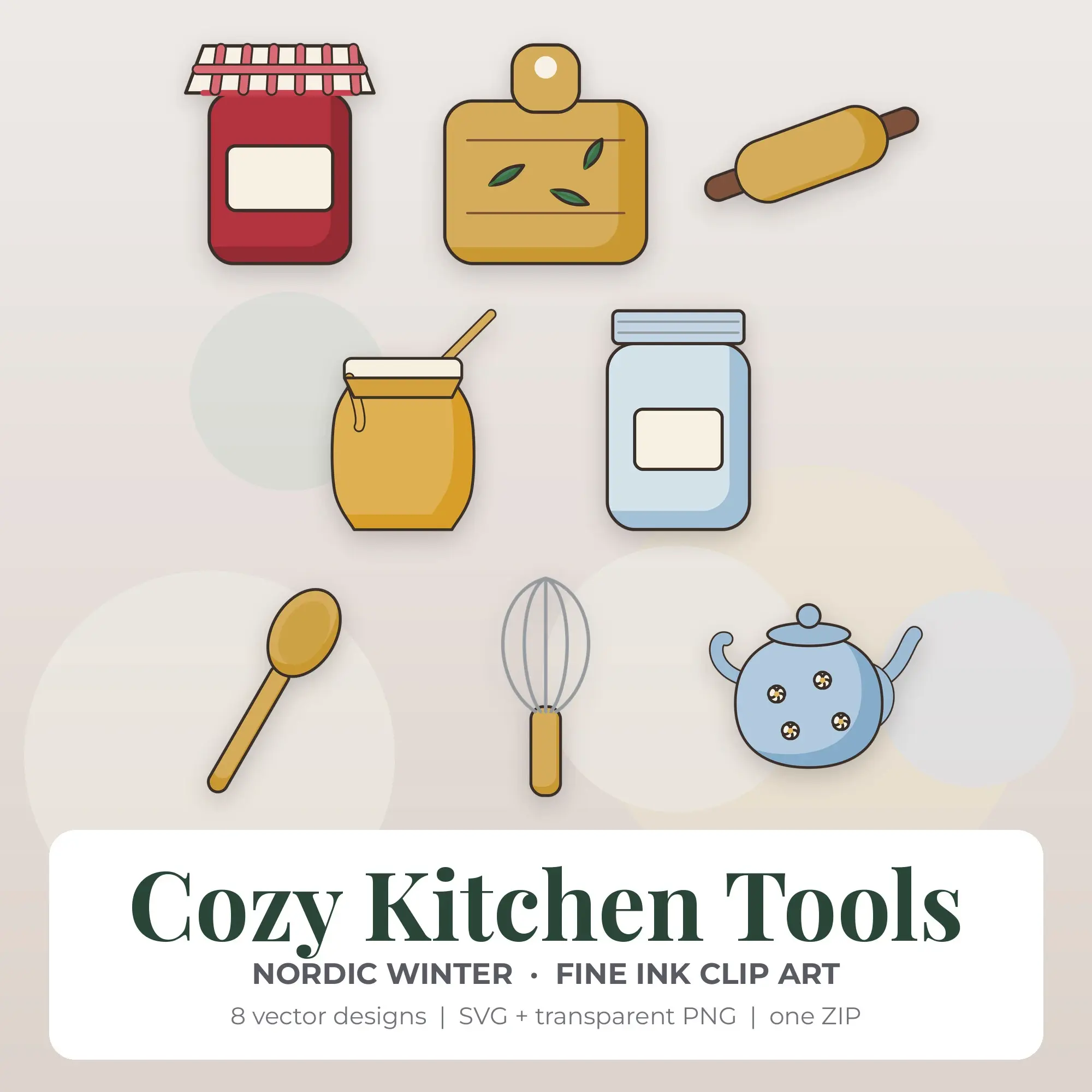 Cozy Kitchen Tools Vector Clip Art in Nordic Winter - 8 Designs preview