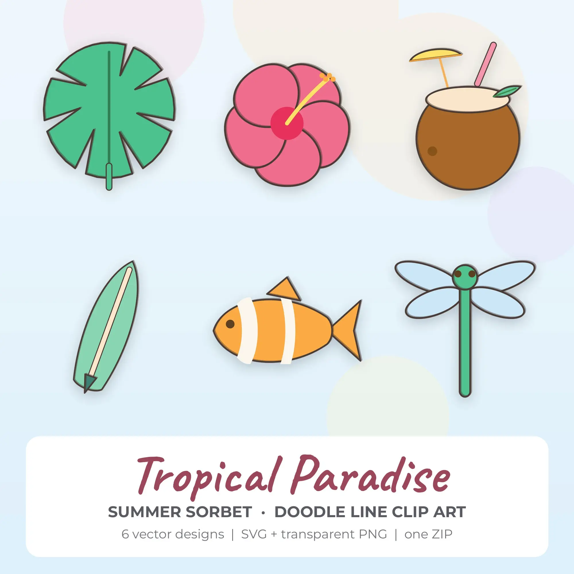 Summer Sorbet Tropical Paradise Clip Art Set - 6 Vector SVG PNG preview