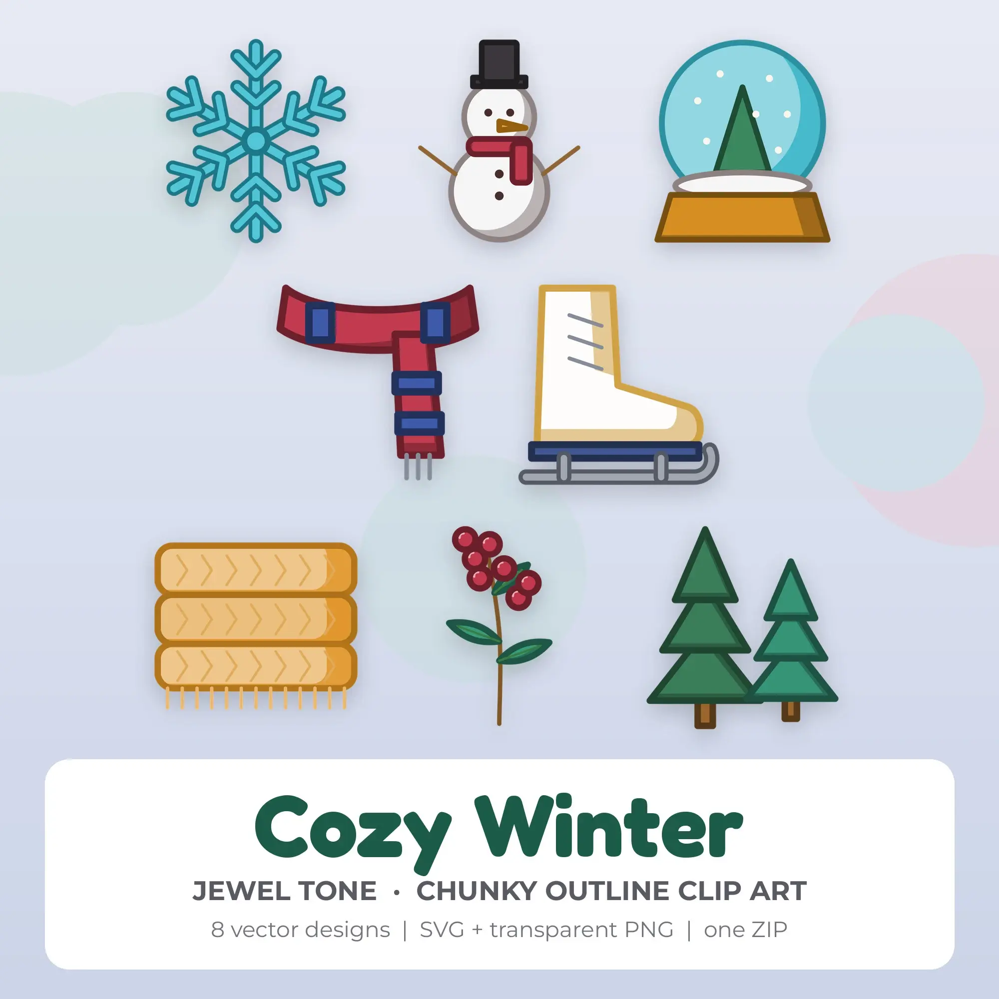 Cozy Winter Vector Clip Art in Jewel Tone - 8 Designs preview