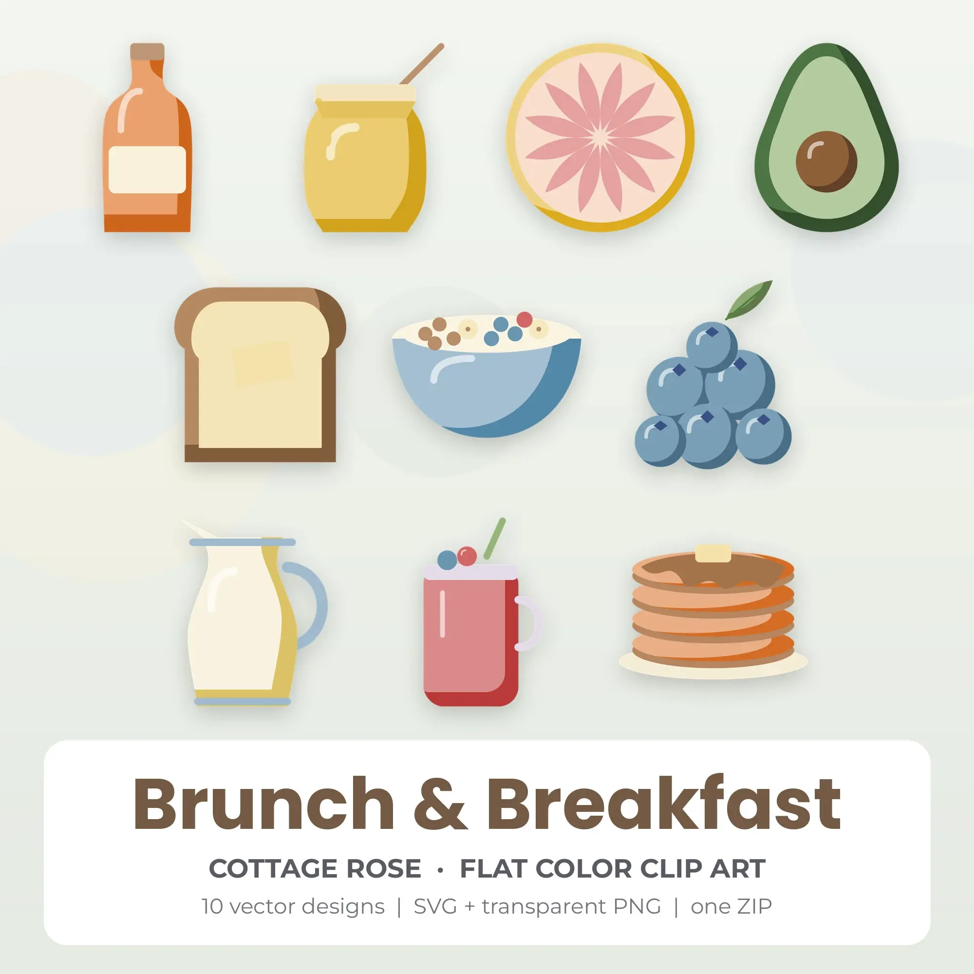 Cottage Rose Flat Color Brunch & Breakfast Clipart - 10 Vector Files preview