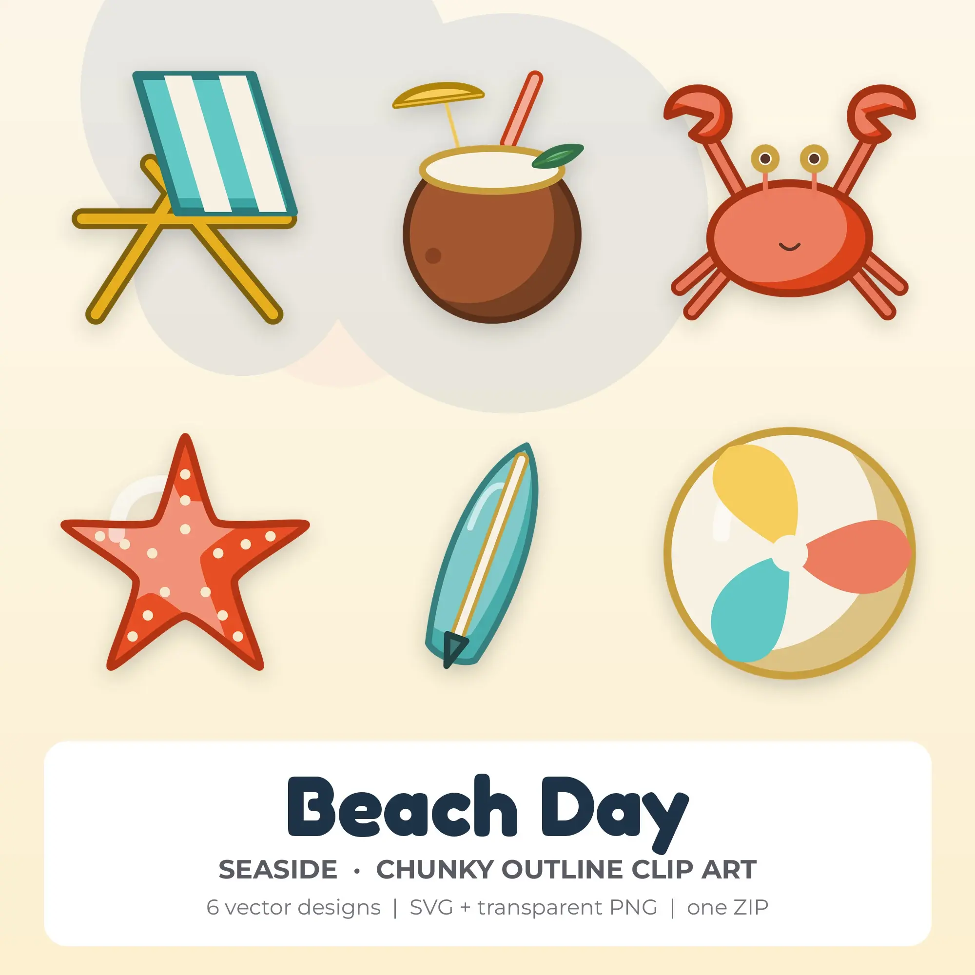 Beach Day Vector Clip Art in Seaside - 6 Designs preview