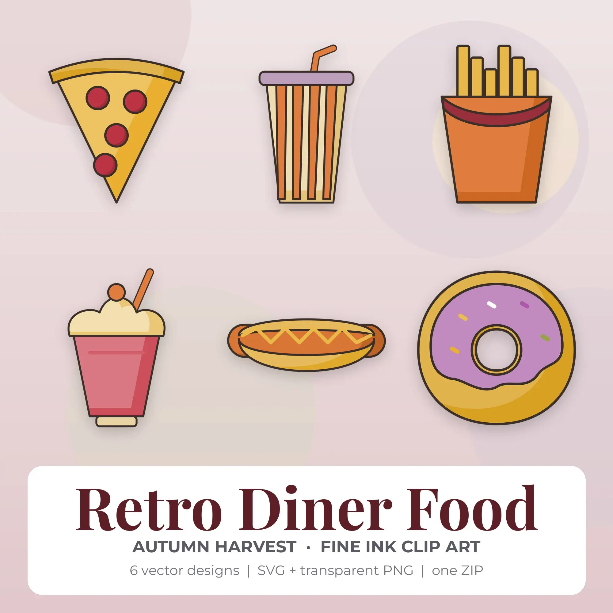 Retro Diner Food Vector Clip Art in Autumn Harvest - 6 Designs preview