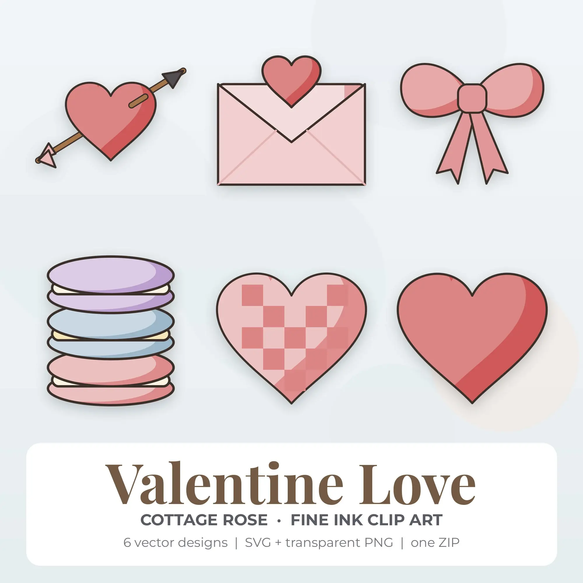 Valentine Love Vector Clip Art in Cottage Rose - 6 Designs preview