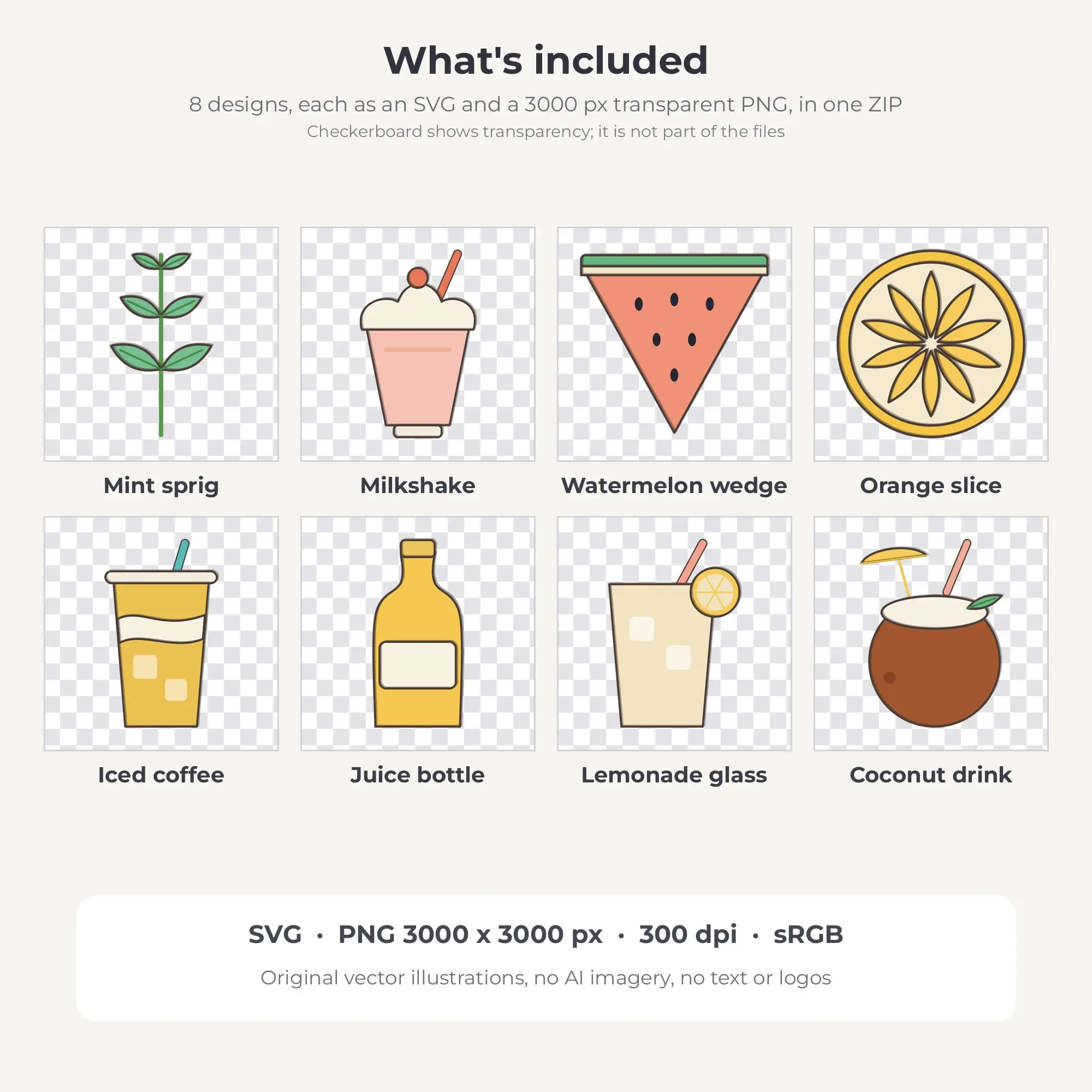 8 Doodle Line Summer Drinks Clipart Illustrations, SVG PNG, preview 2 of 2