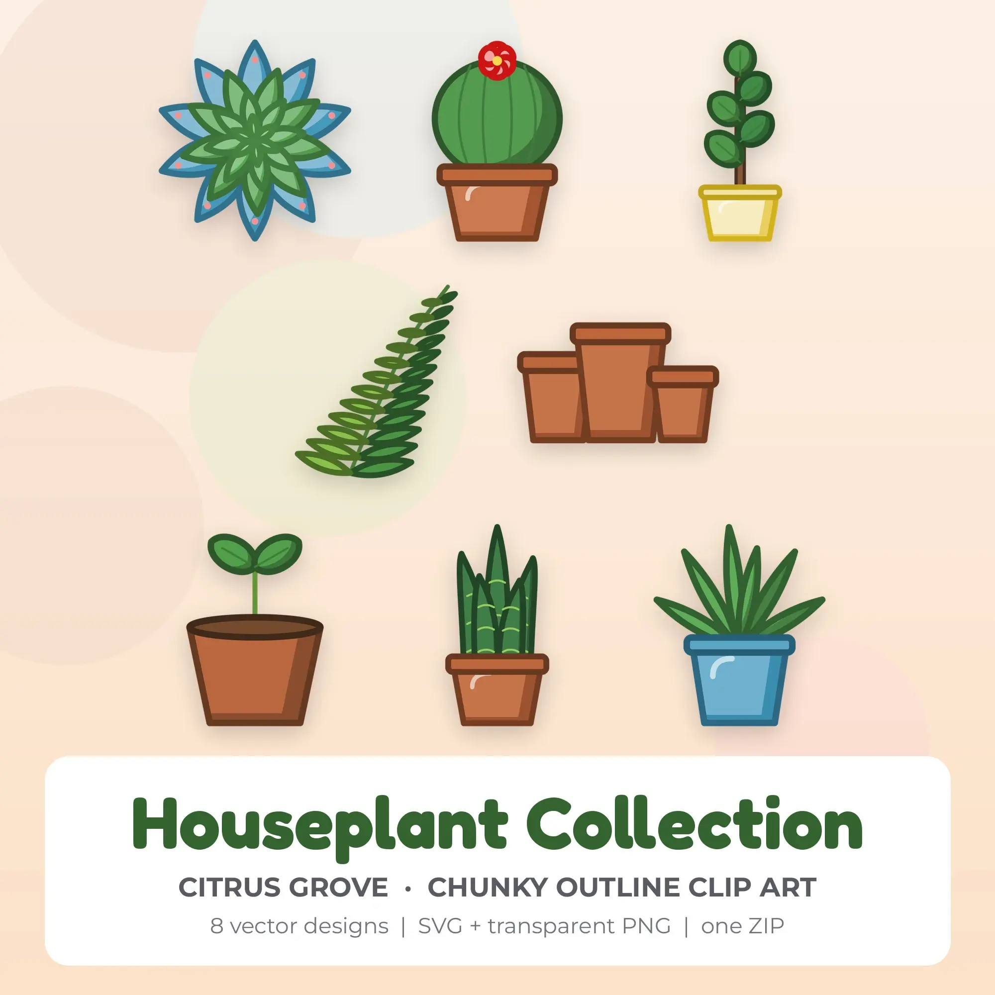Citrus Grove Houseplant Collection Clip Art Set - 8 Vector SVG PNG preview
