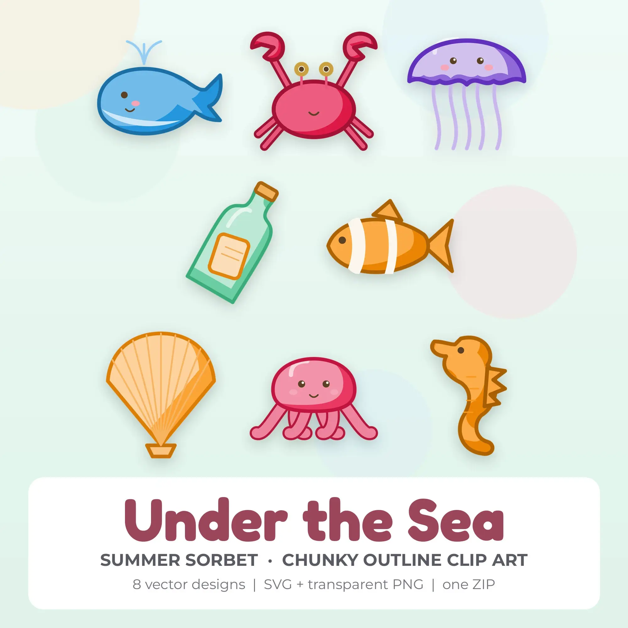 Under the Sea Vector Clip Art in Summer Sorbet - 8 Designs preview