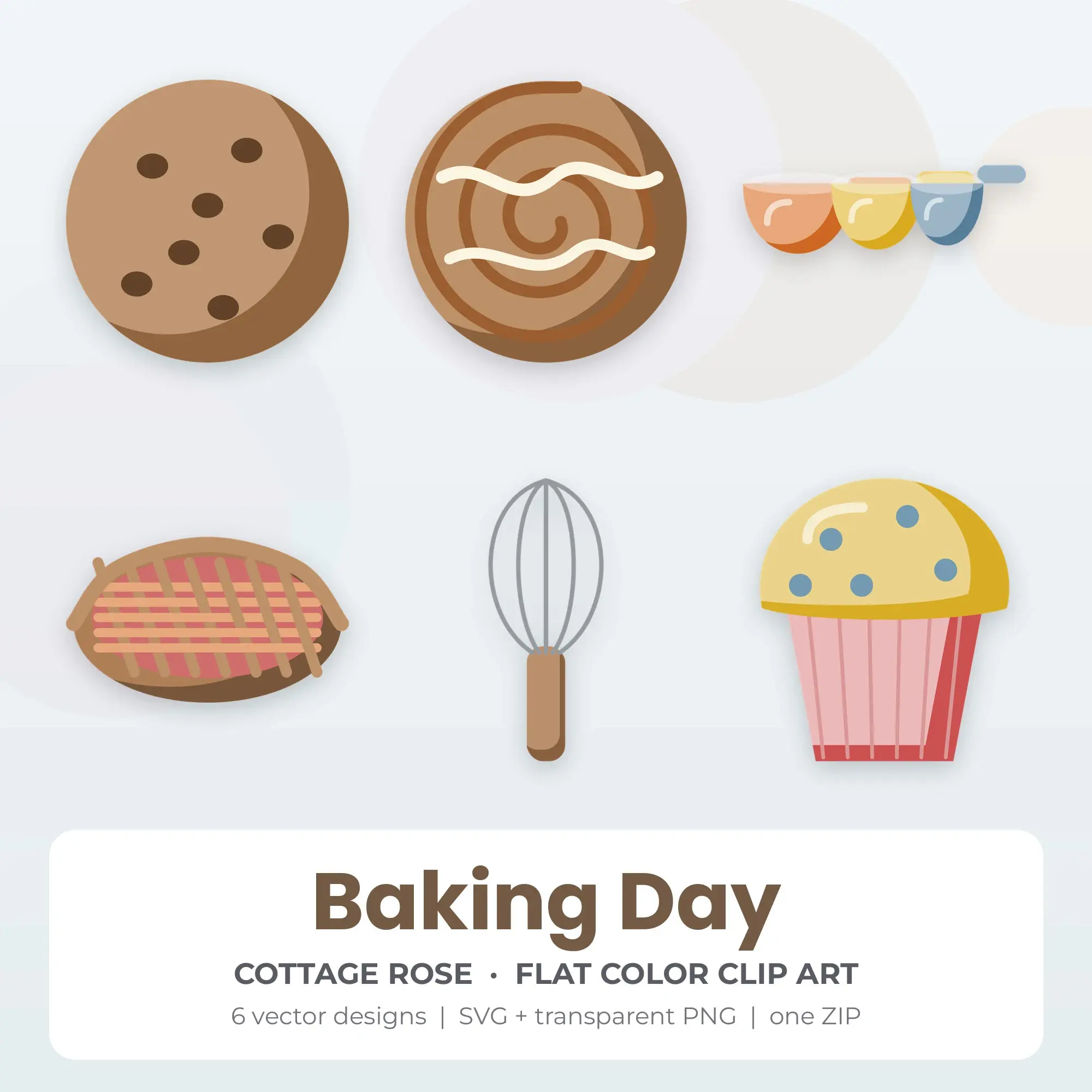6 Flat Color Baking Day Clipart Illustrations, SVG PNG preview