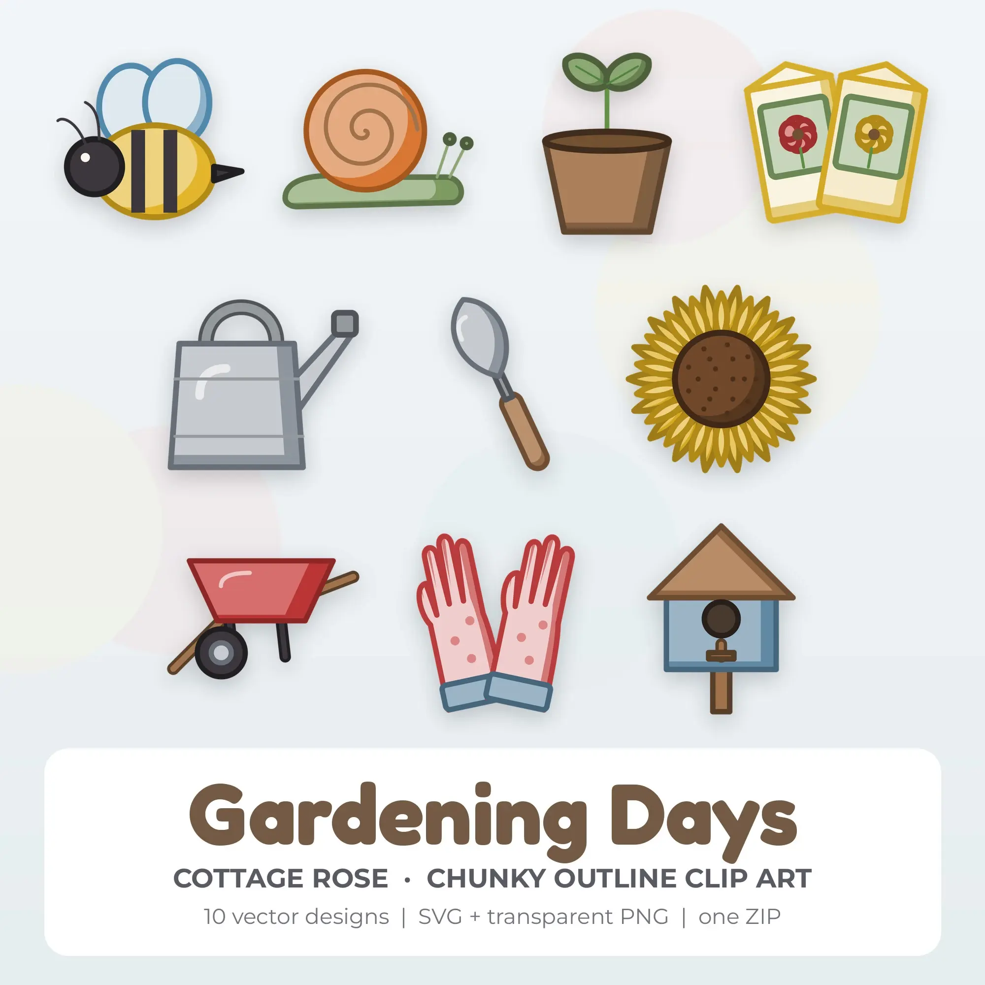 Cottage Rose Gardening Days Clip Art Set - 10 Vector SVG PNG, preview 1 of 2