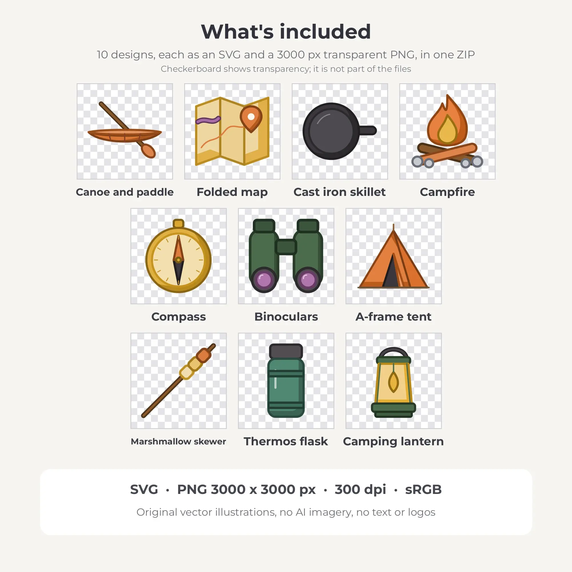 10 Chunky Outline Camping Adventure Clipart Illustrations, SVG PNG, preview 2 of 2