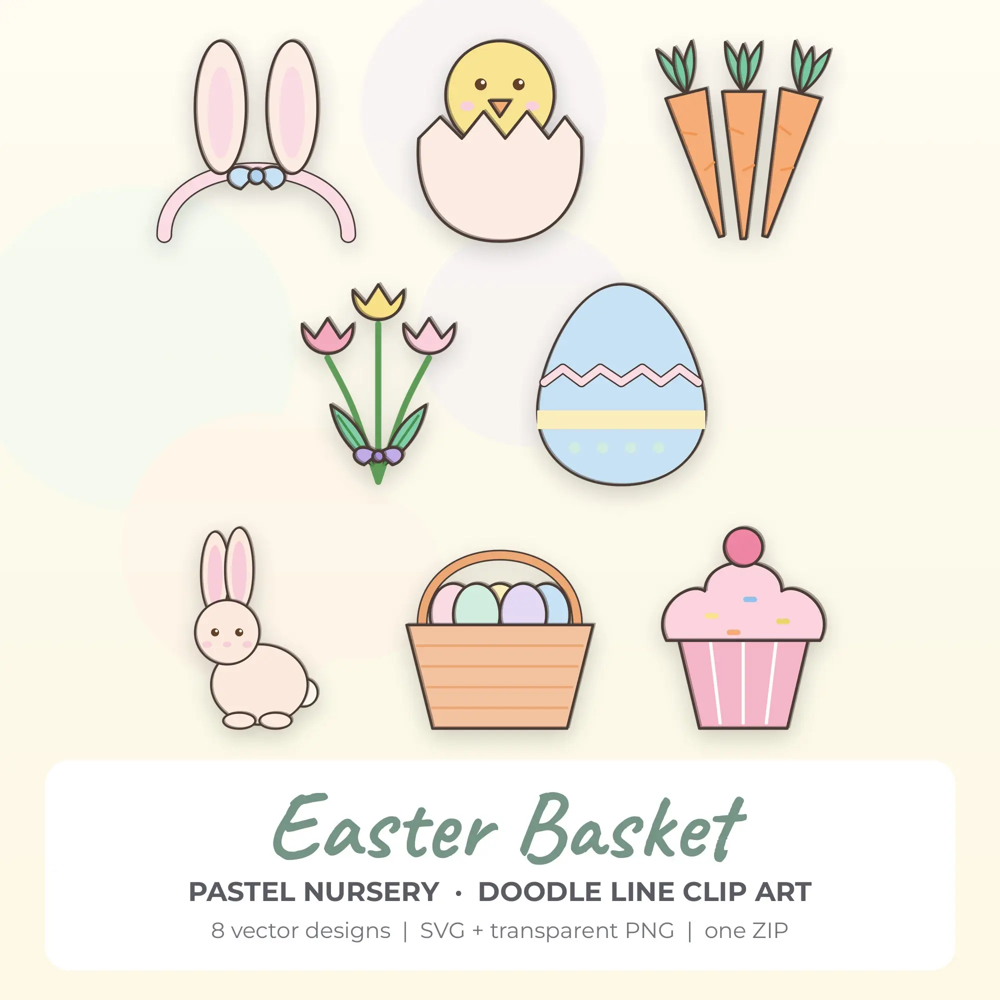 Easter Basket SVG Clipart Pack, Doodle Line Style - 8 Designs preview