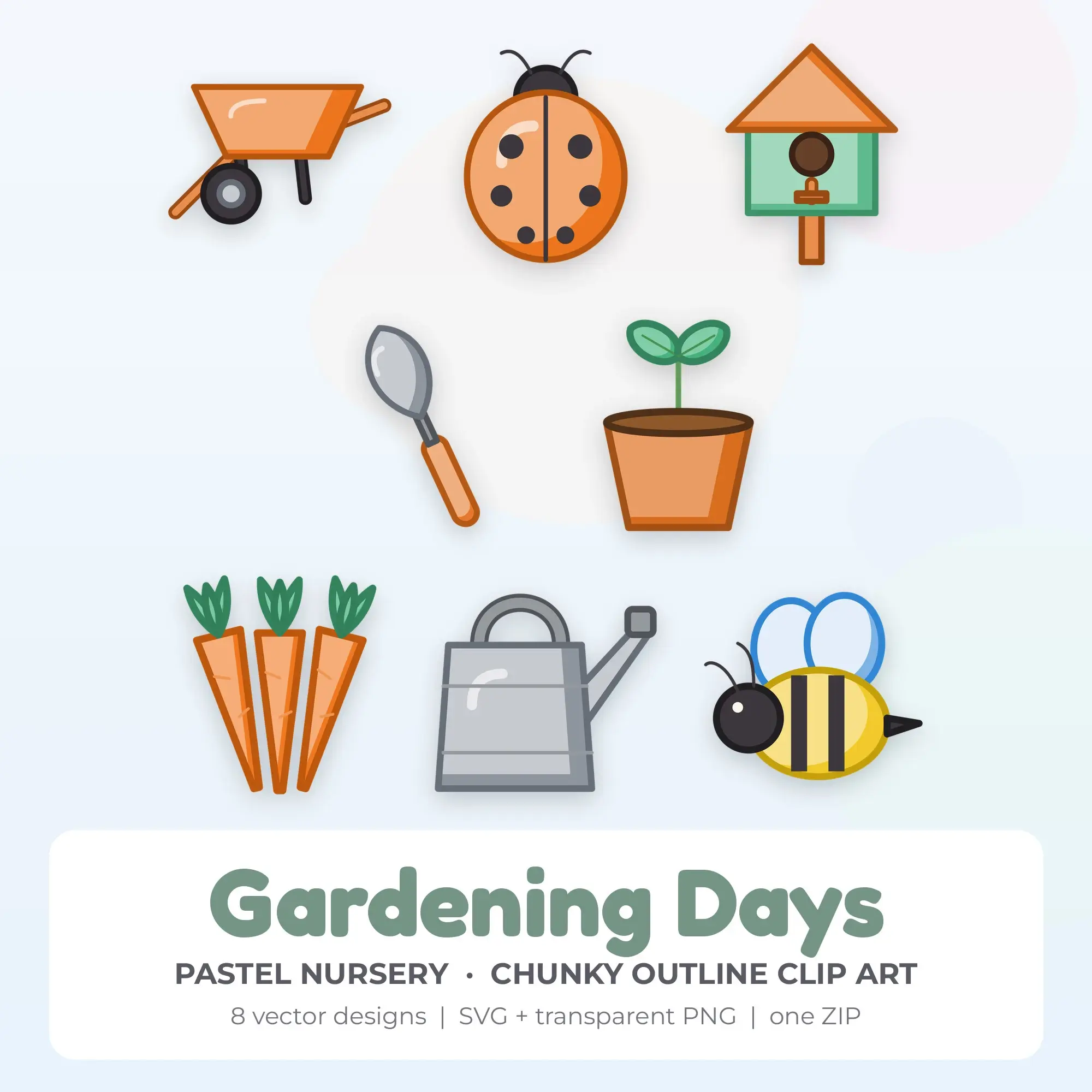 Gardening Days Vector Clip Art in Pastel Nursery - 8 Designs preview