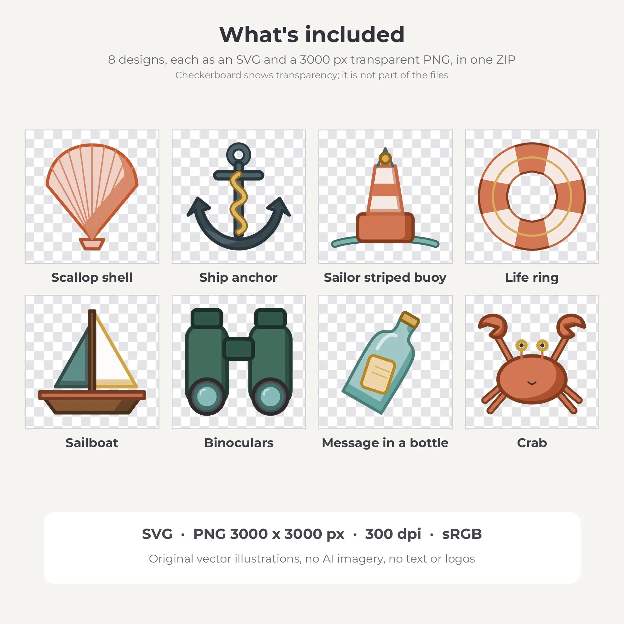 Nautical Seaside Clipart, Boho Terracotta Chunky Outline - 8 SVG PNG, preview 2 of 2