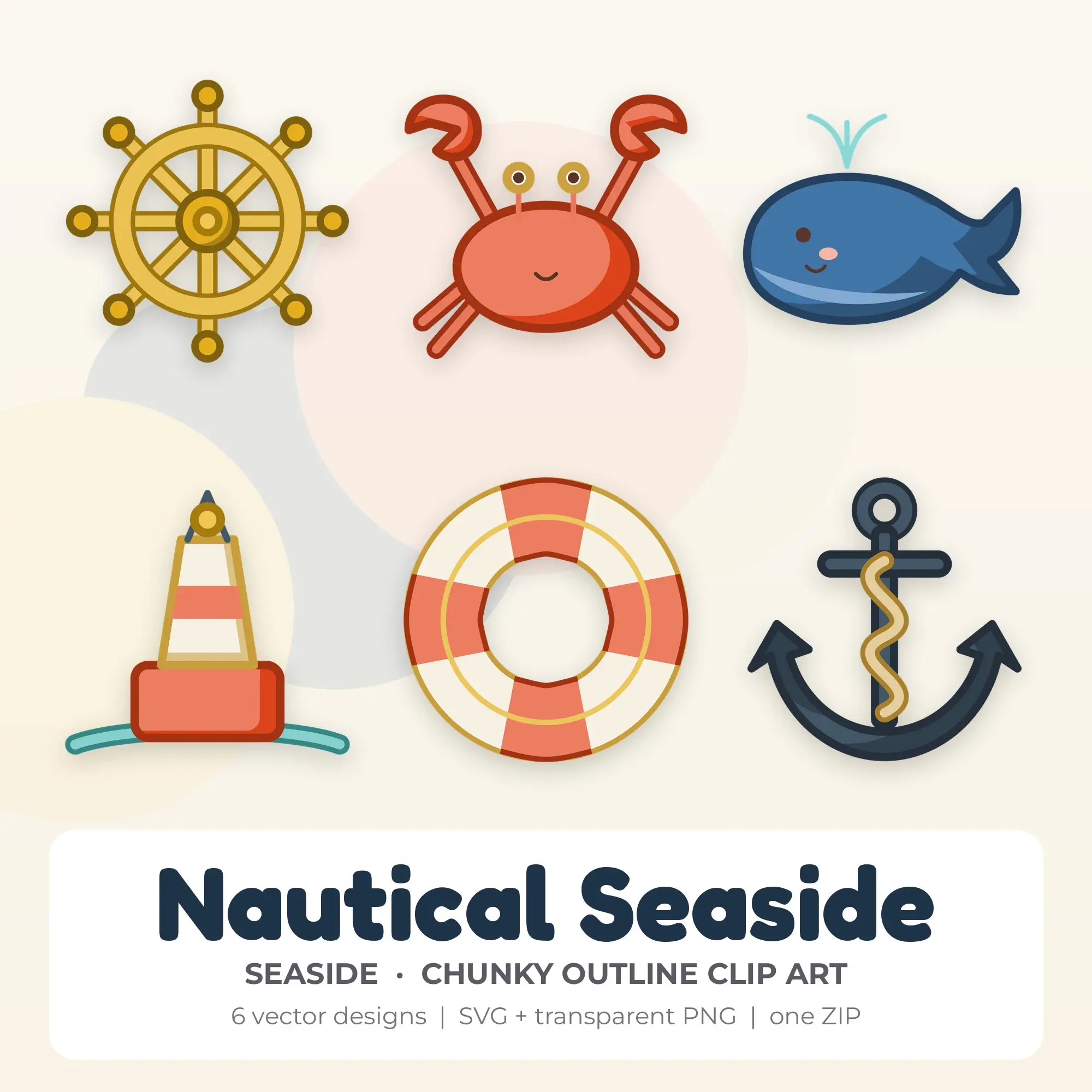 Seaside Nautical Seaside Clip Art Set - 6 Vector SVG PNG preview