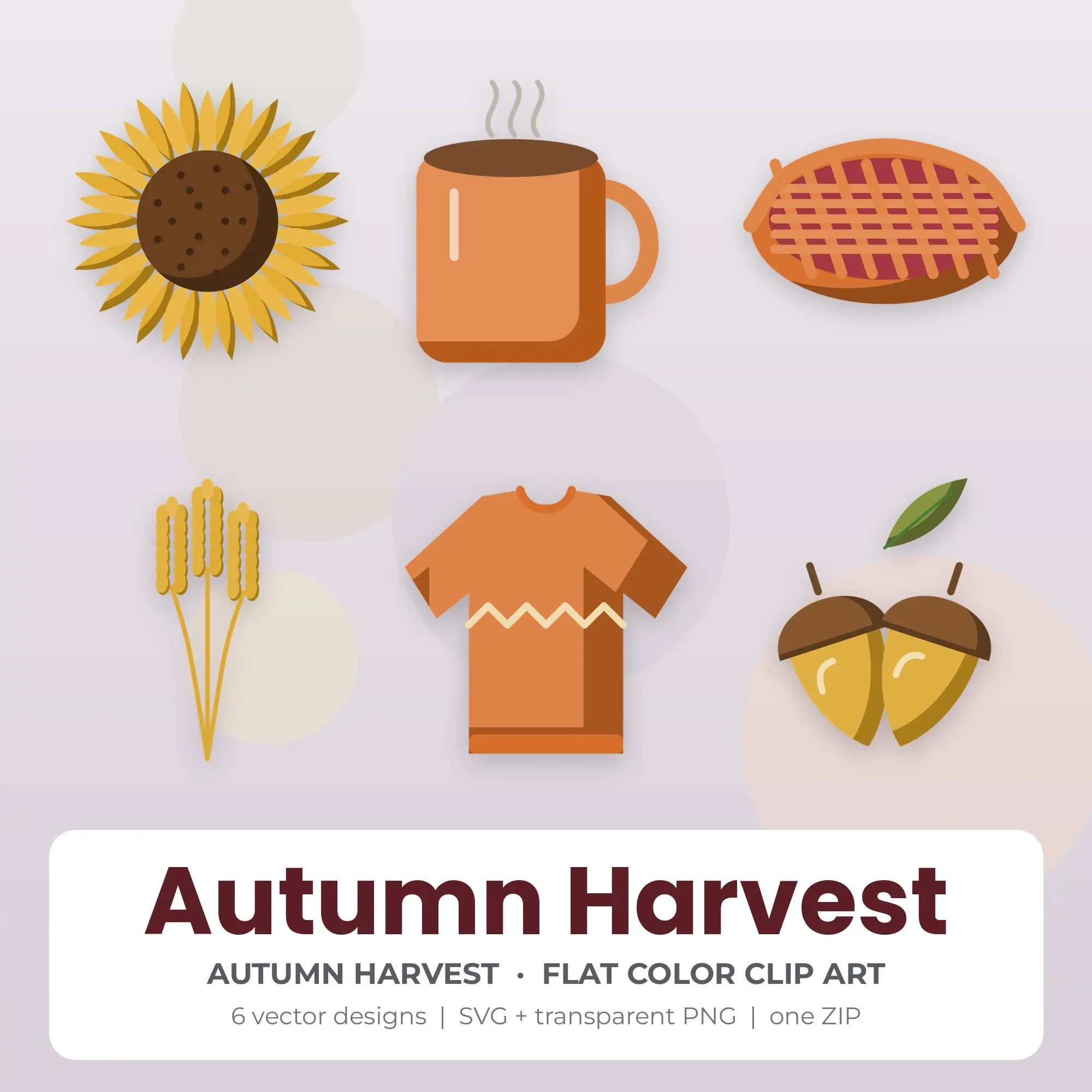 Autumn Harvest SVG Clipart Pack, Flat Color Style - 6 Designs preview