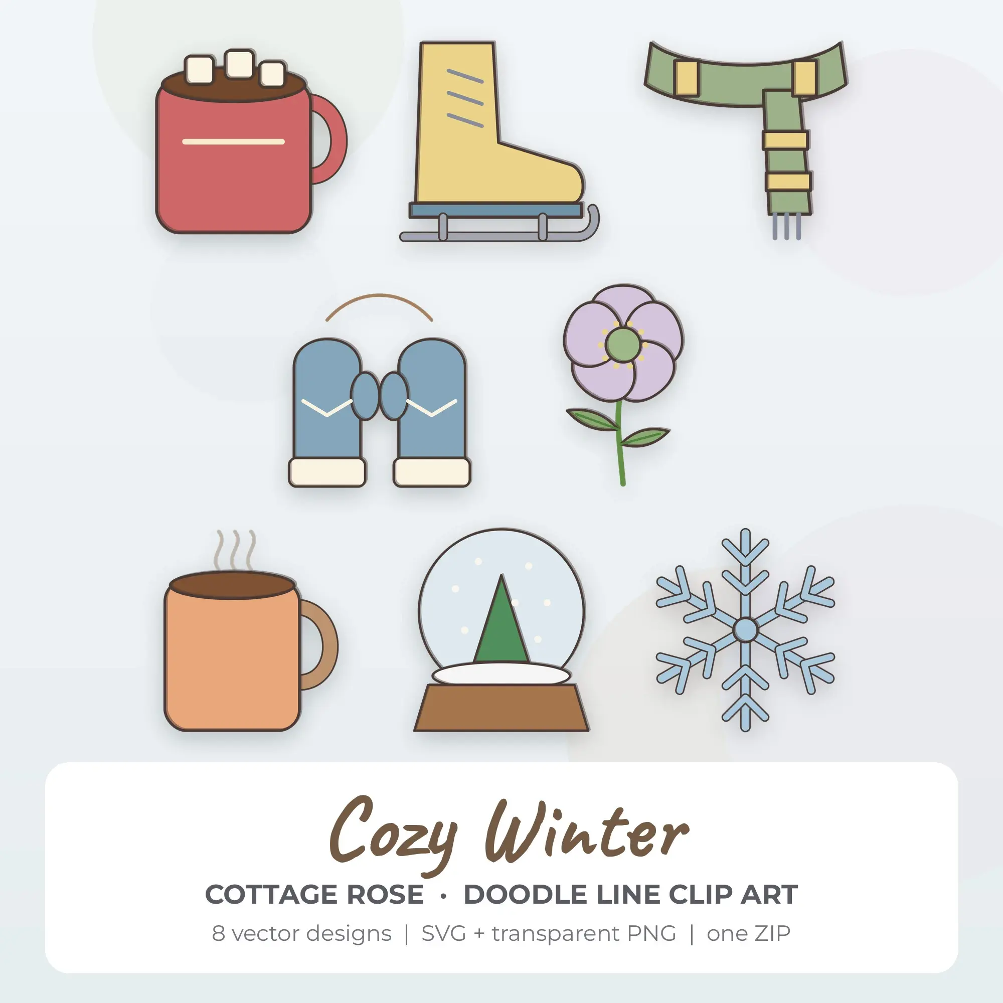 Cottage Rose Cozy Winter Clip Art Set - 8 Vector SVG PNG preview