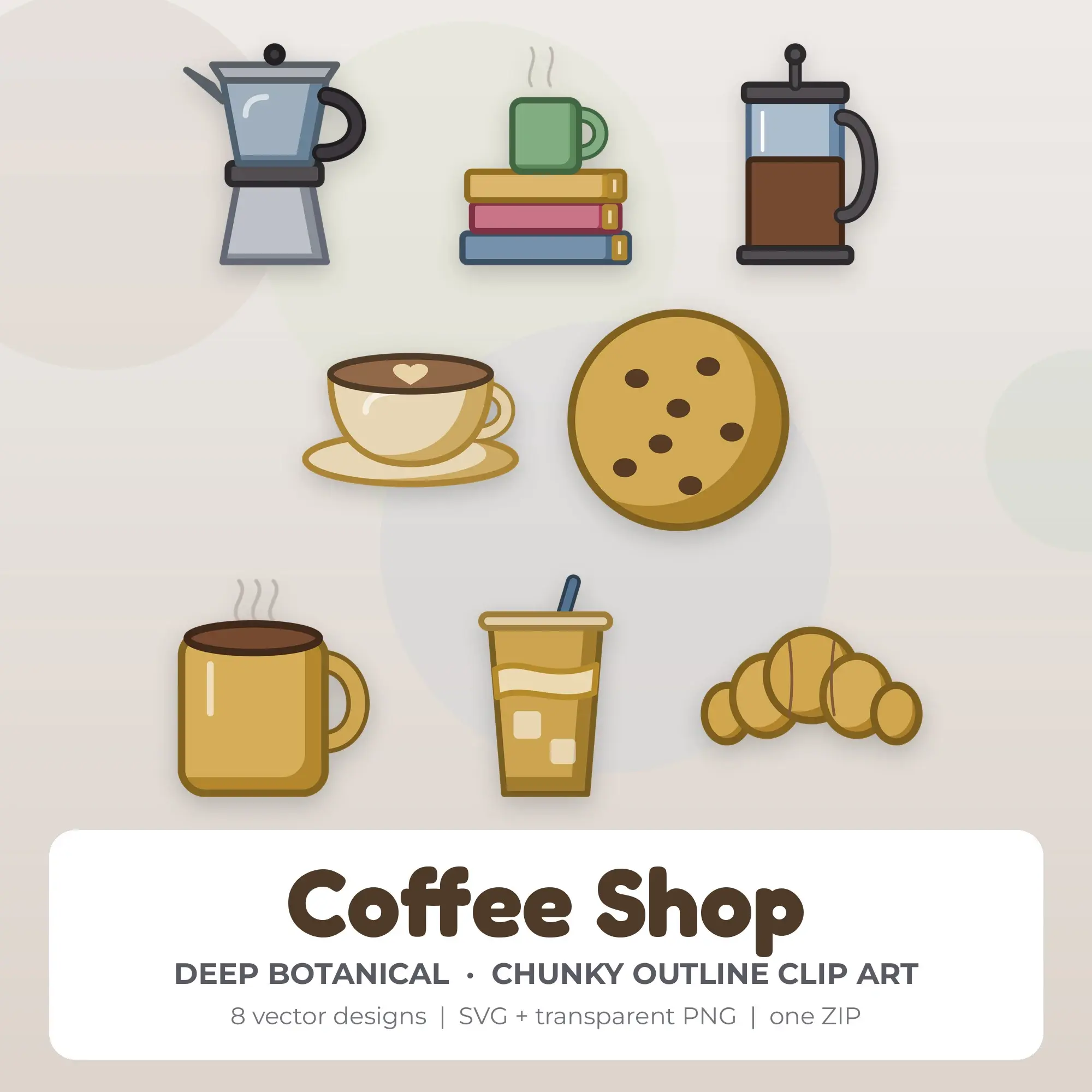 8 Chunky Outline Coffee Shop Clipart Illustrations, SVG PNG preview